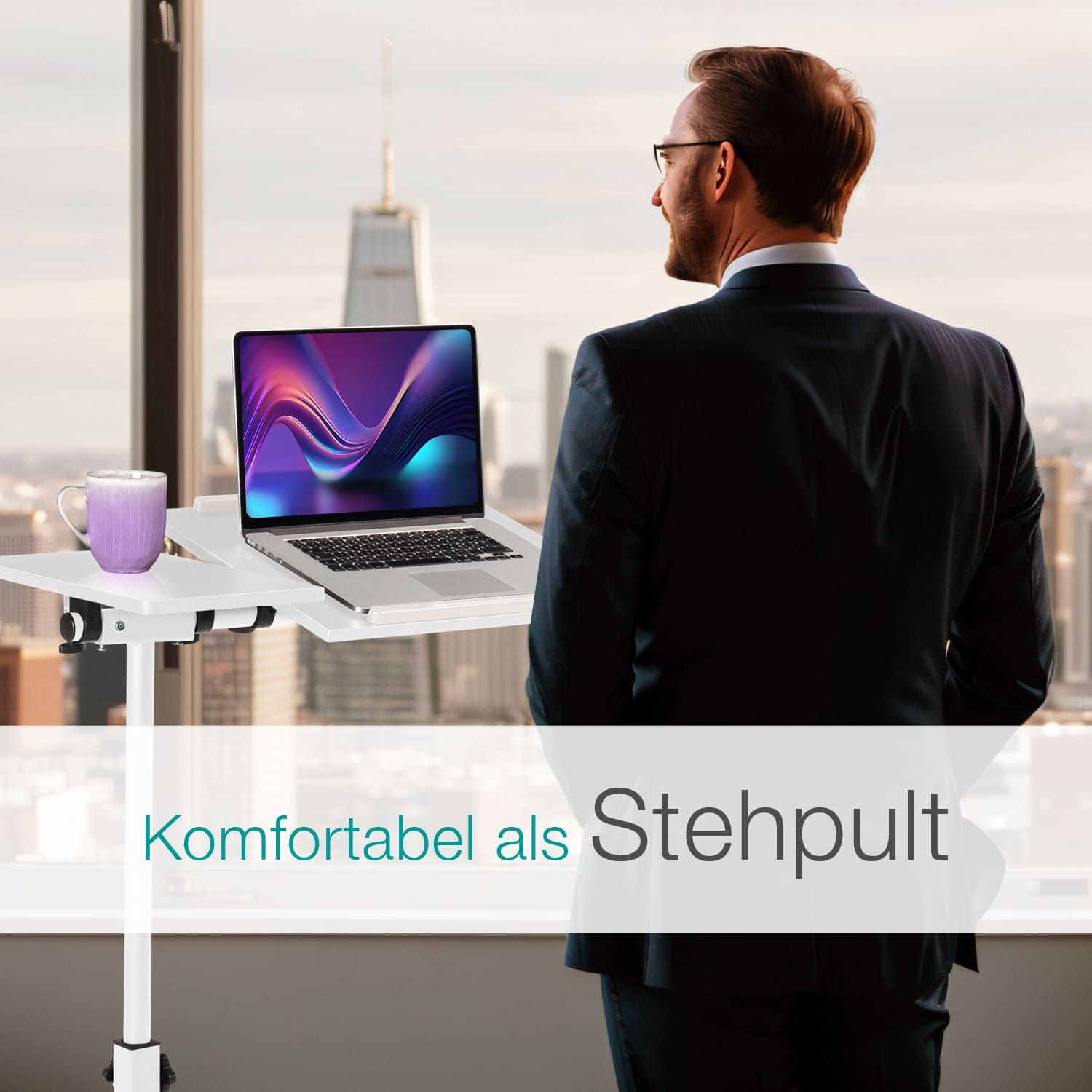 ELONEO Beistelltisch höhenverstellbar & breitenverstellbar mit Rollen & Feststellbremse