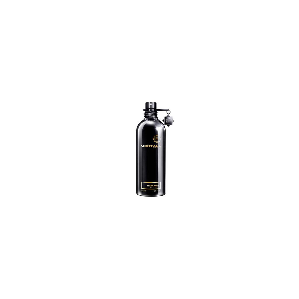 Schwarze Flasche mit MONTALE-Logo und BLACK AOUD-Etikett.