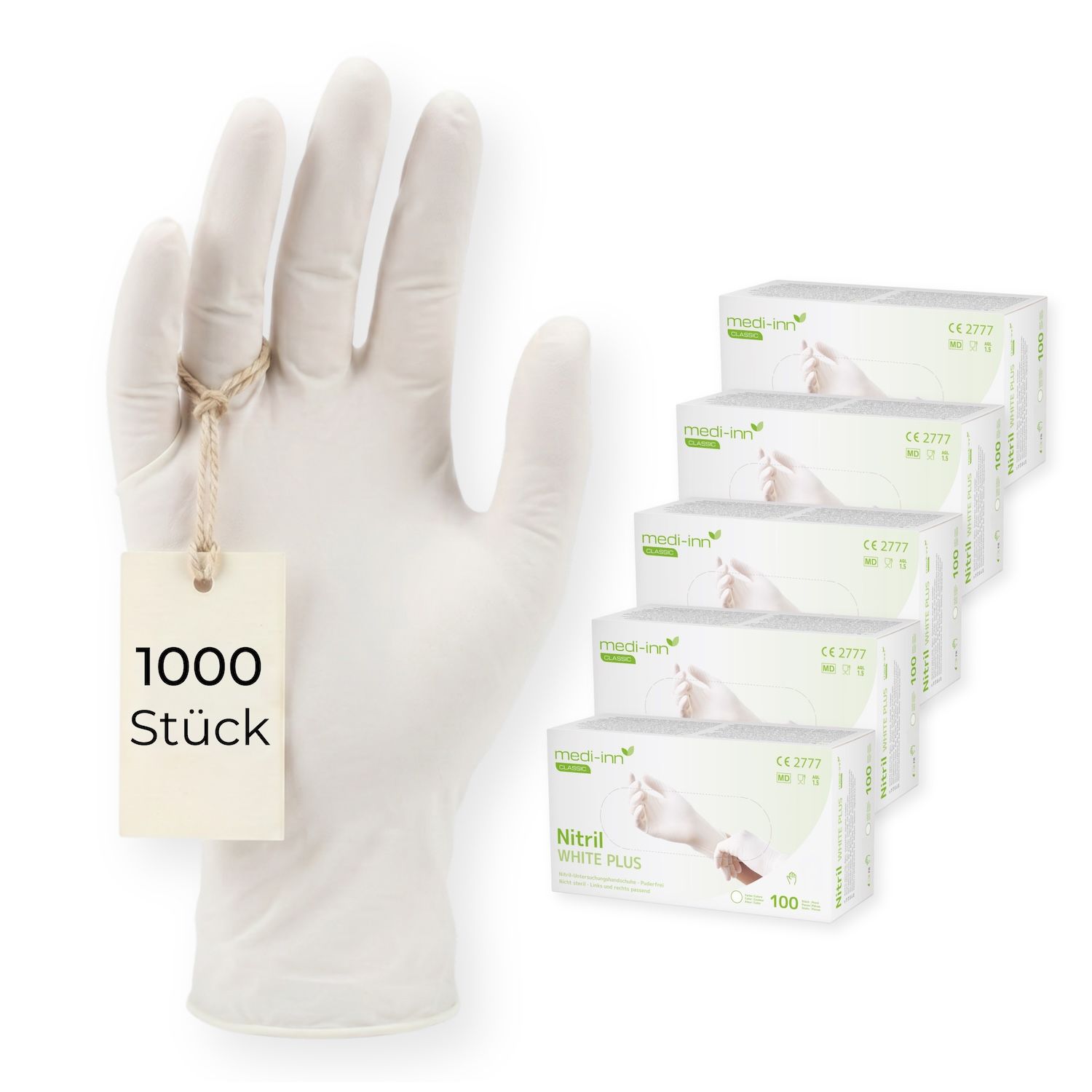 1000 Stück weiße Nitril-Einmalhandschuhe, Medi-Inn White Plus.
