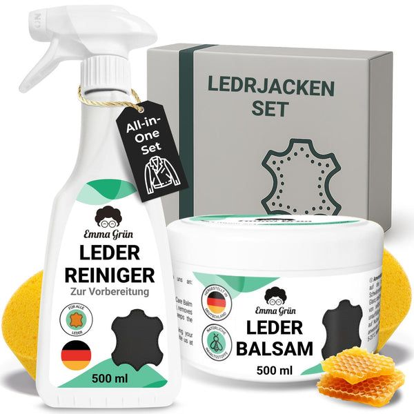Emma Grün® Lederjacke pflegen Set mit Reiniger & Balsam