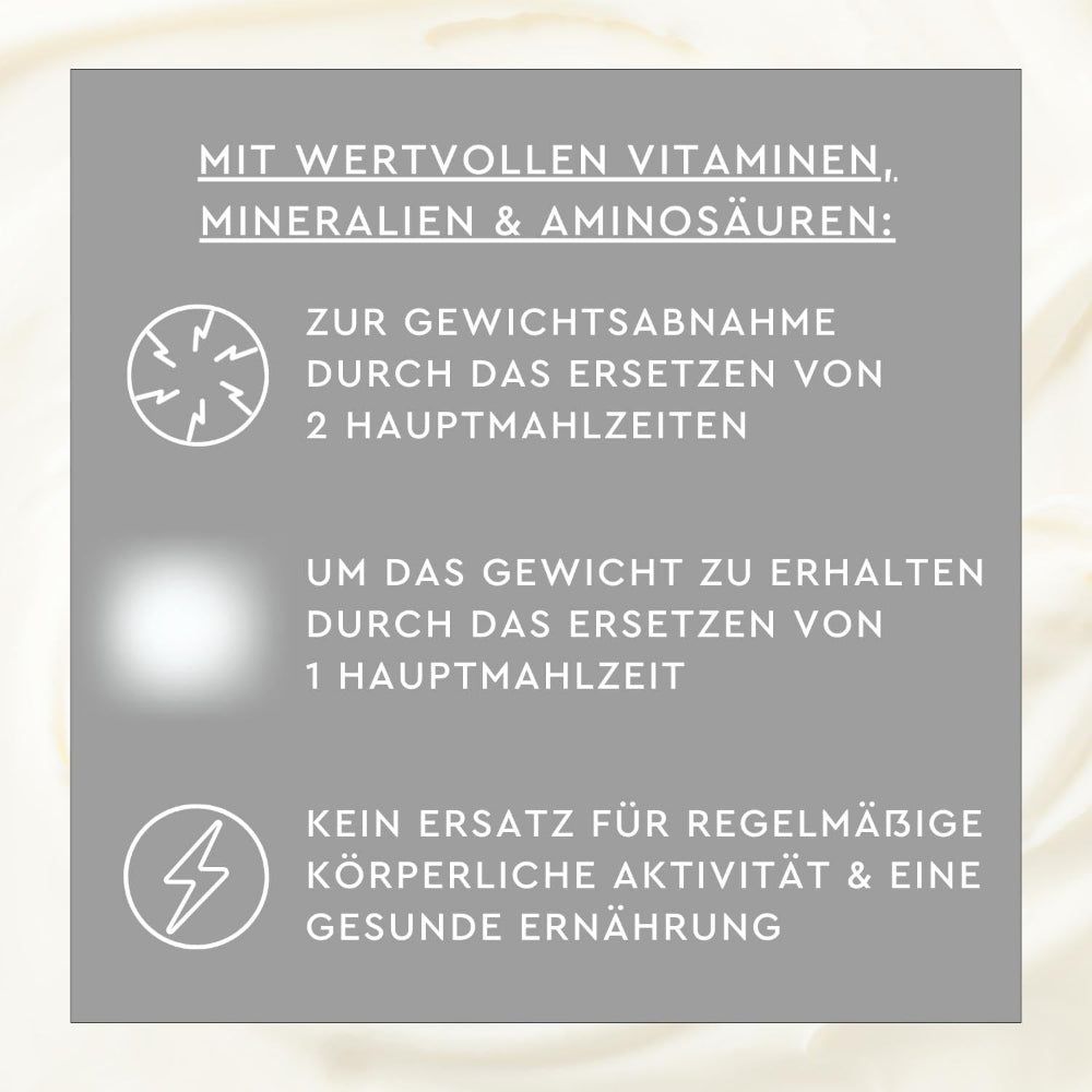 Text mit Informationen zu Sunlife Diätdrink Balance. Abnehmen durch Mahlzeitenersatz, Gewicht halten, keine körperliche Aktivität.