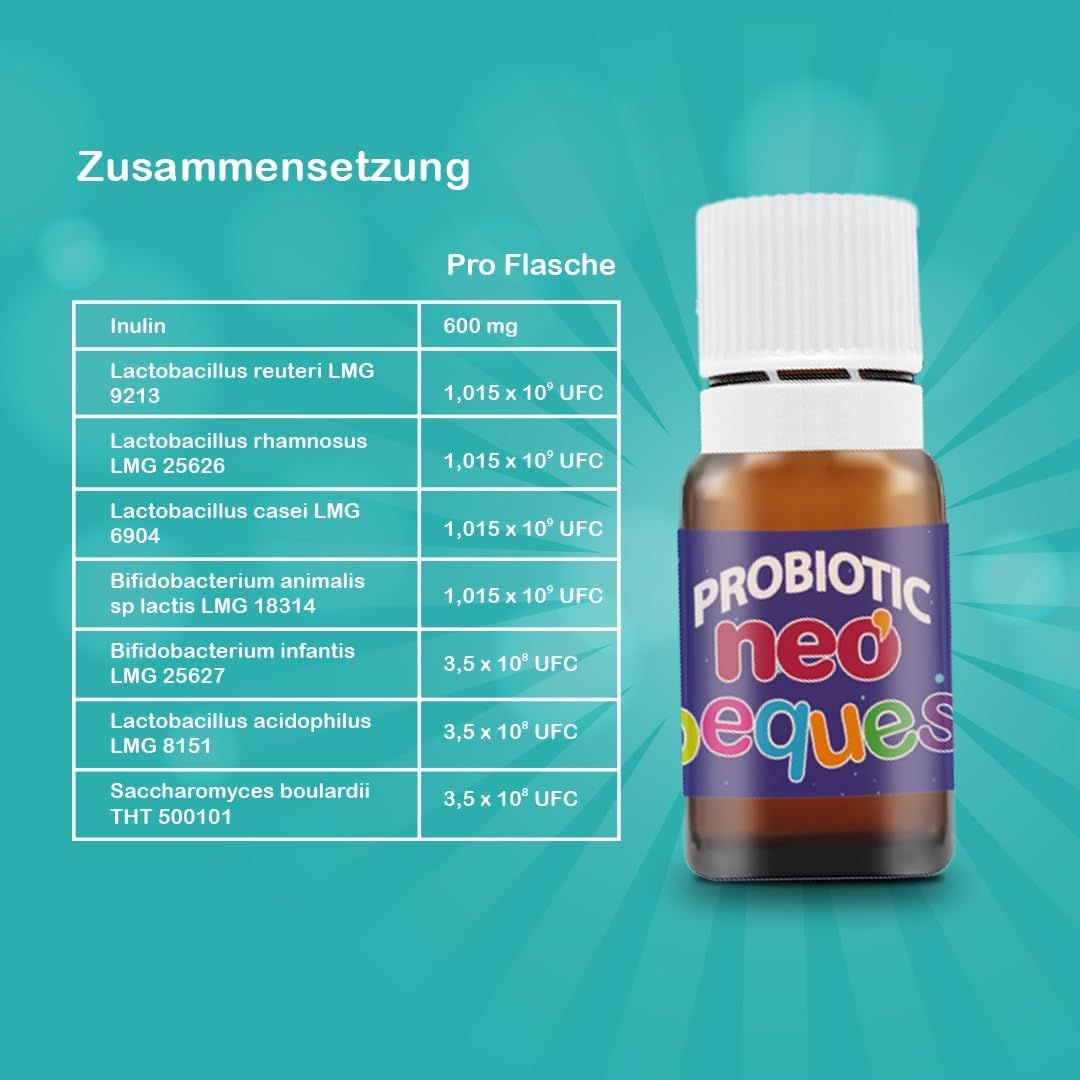 NEO PEQUES Pro‑ & Präbiotische Vials, 8 Stück, Tutti‑Frutti.
