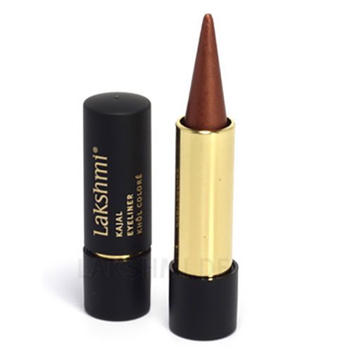 Brauner Kajalstift mit goldener Hülse und schwarzer Kappe. Aufschrift: Lakshmi Kajal Eyeliner Khôl Coloré.