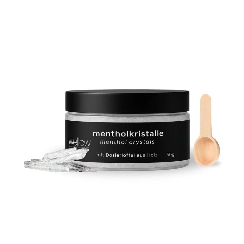 Wellow Mentholkristalle. Mit Dosierlöffel aus Holz. 50g. Sauna Chiarezza siberiana.