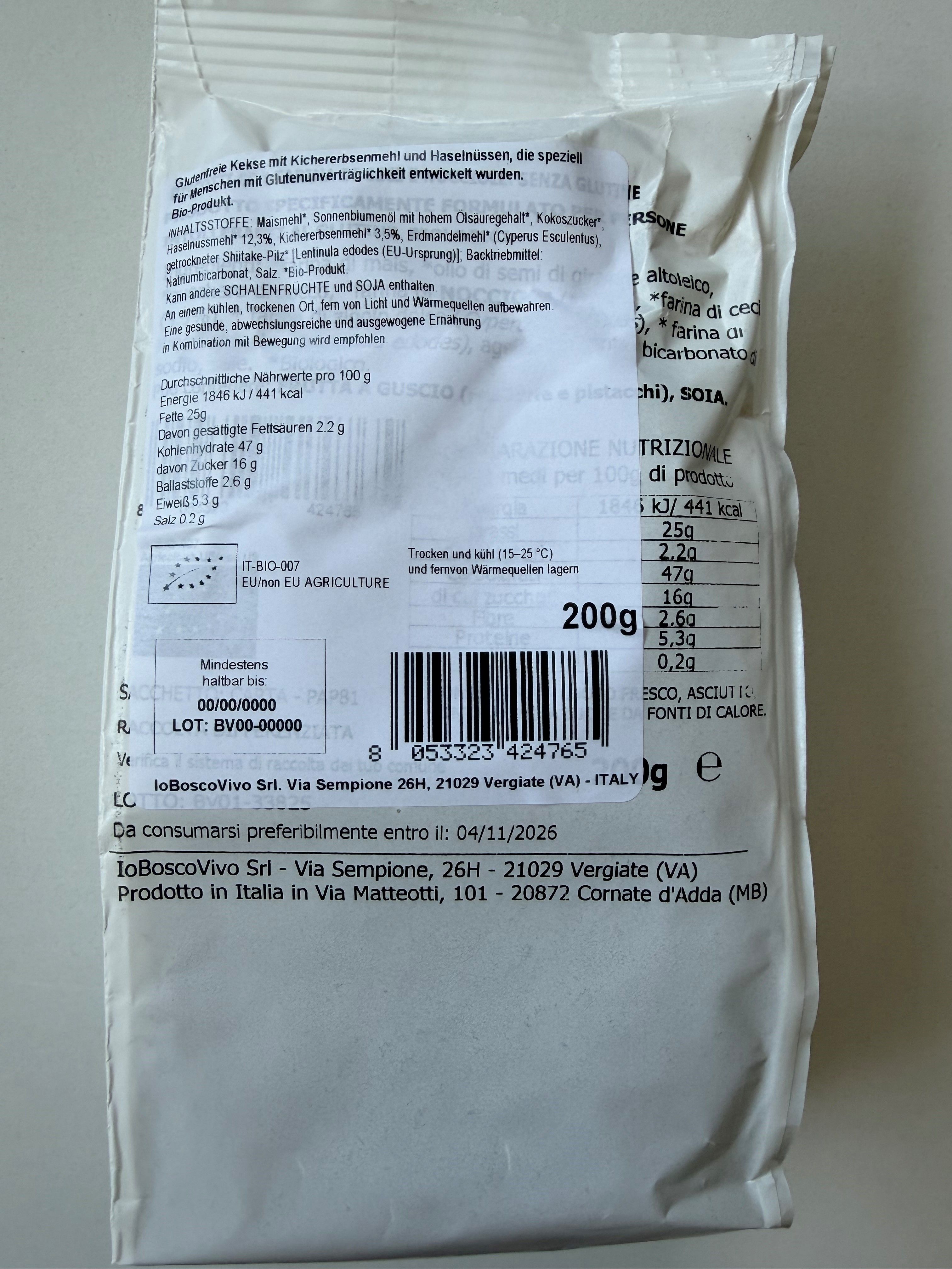 IoBoscoVivo Bio-Haselnuss-Kichererbsen-Kekse, glutenfrei, vegan