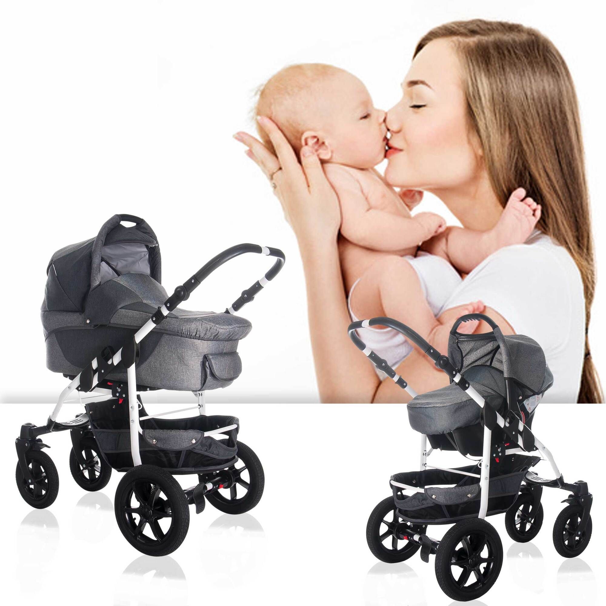 Bebebi Sidney 3 in 1 Kinderwagen Set Luftreifen, Melbourne (Leinen)