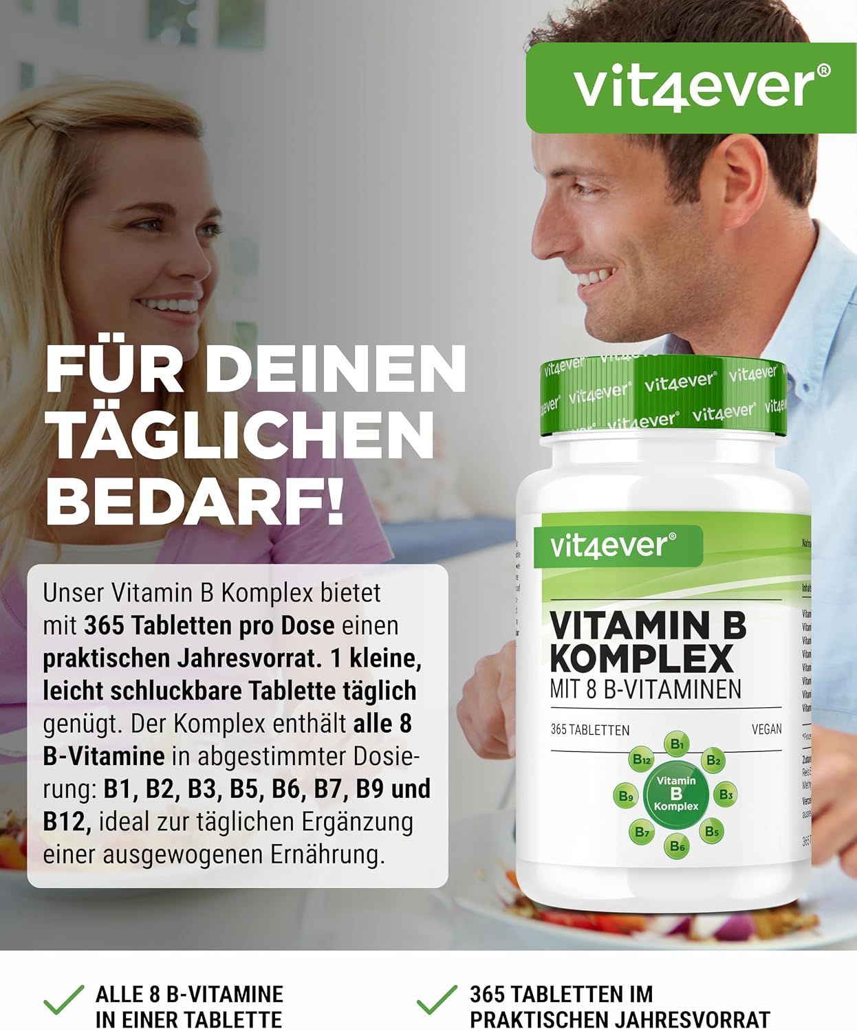 vit4ever Vitamin B Komplex - 8 B-Vitamine - 365 Tabletten