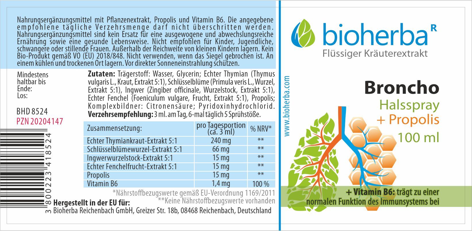 Bioherba Halsspray Broncho mit Propolis Extrakt