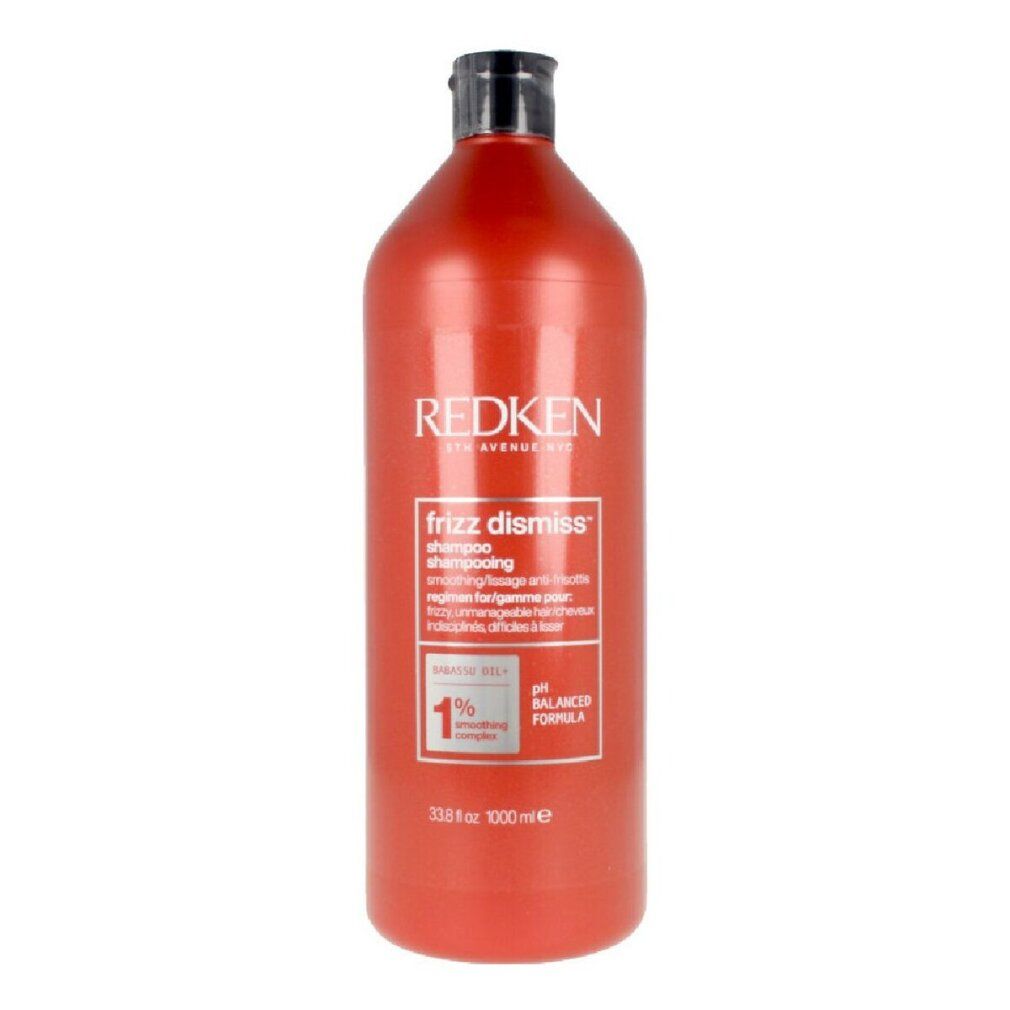 Rote Flasche Redken Frizz Dismiss Shampoo, 1000 ml.
