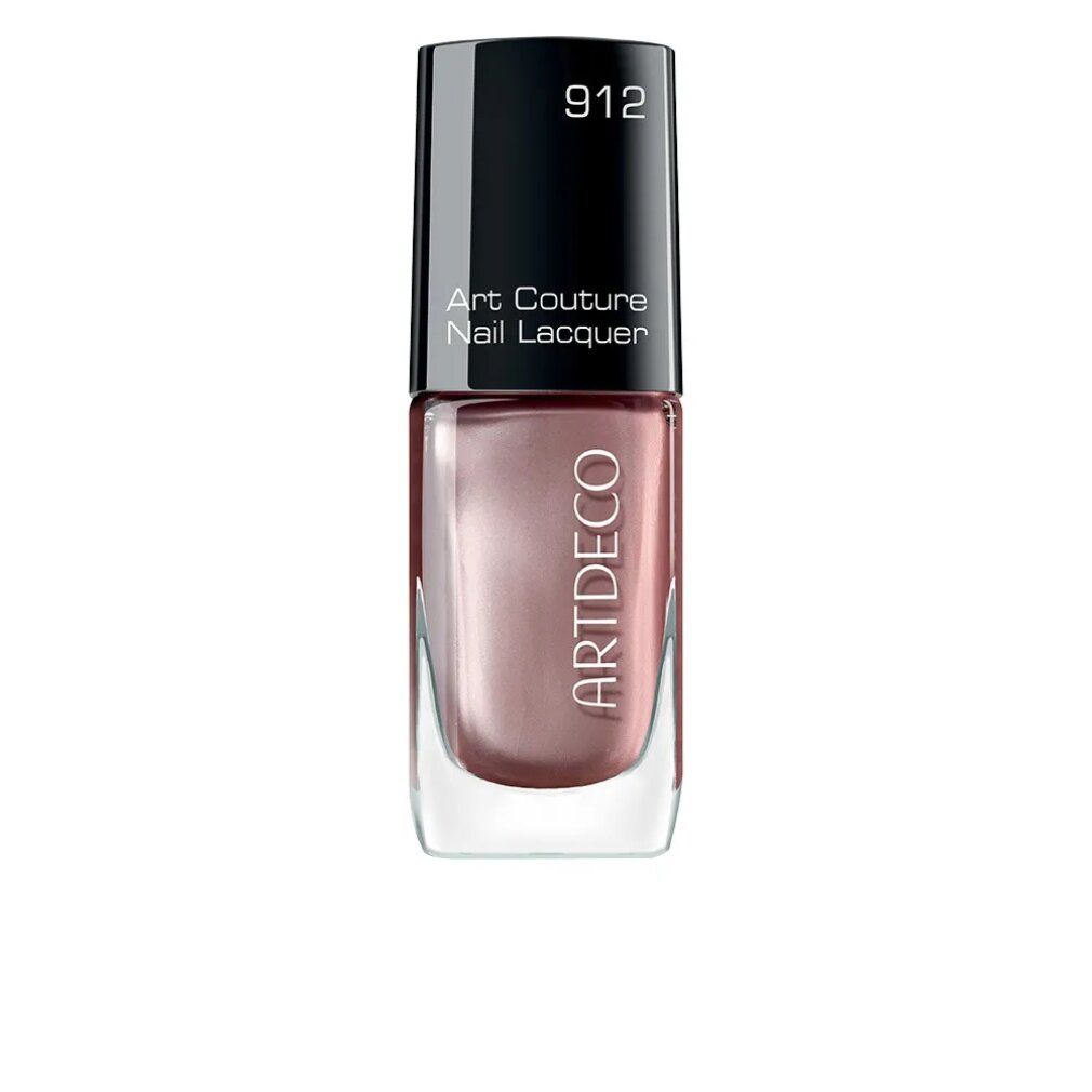 Artdeco Art Couture Nagellack, Farbton 912. Rosa-metallic. Schwarzer Deckel, quadratische Glasflasche.