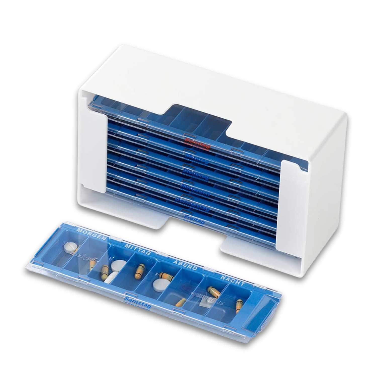 melipul Medikamenten-Dosierer XL-8 Wochenbox mit 7 Dispensern je 8 Fächer blau