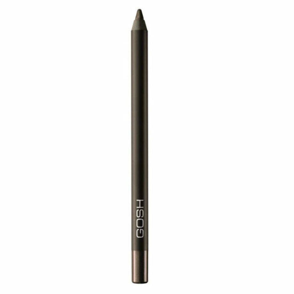 Gosh Velvet Touch Eyeliner Waterproof, 017 Rebellious Brown. Nahaufnahme der Spitze eines dunkelbraunen Kajalstifts.