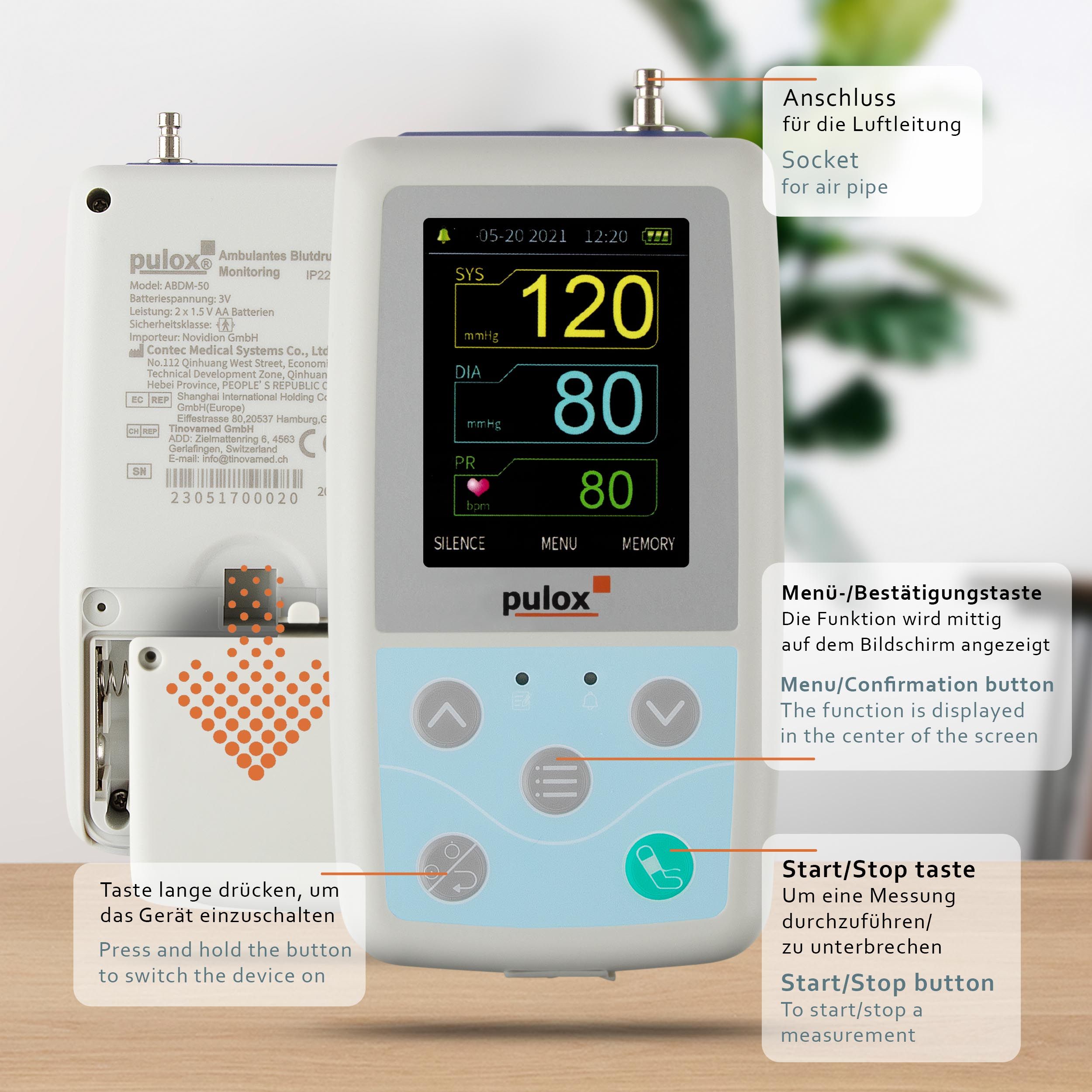 Pulox ABDM-50 Blutdruckmessgerät - Für Langzeitmessung und ambulantes Blutdruck-Monitoring