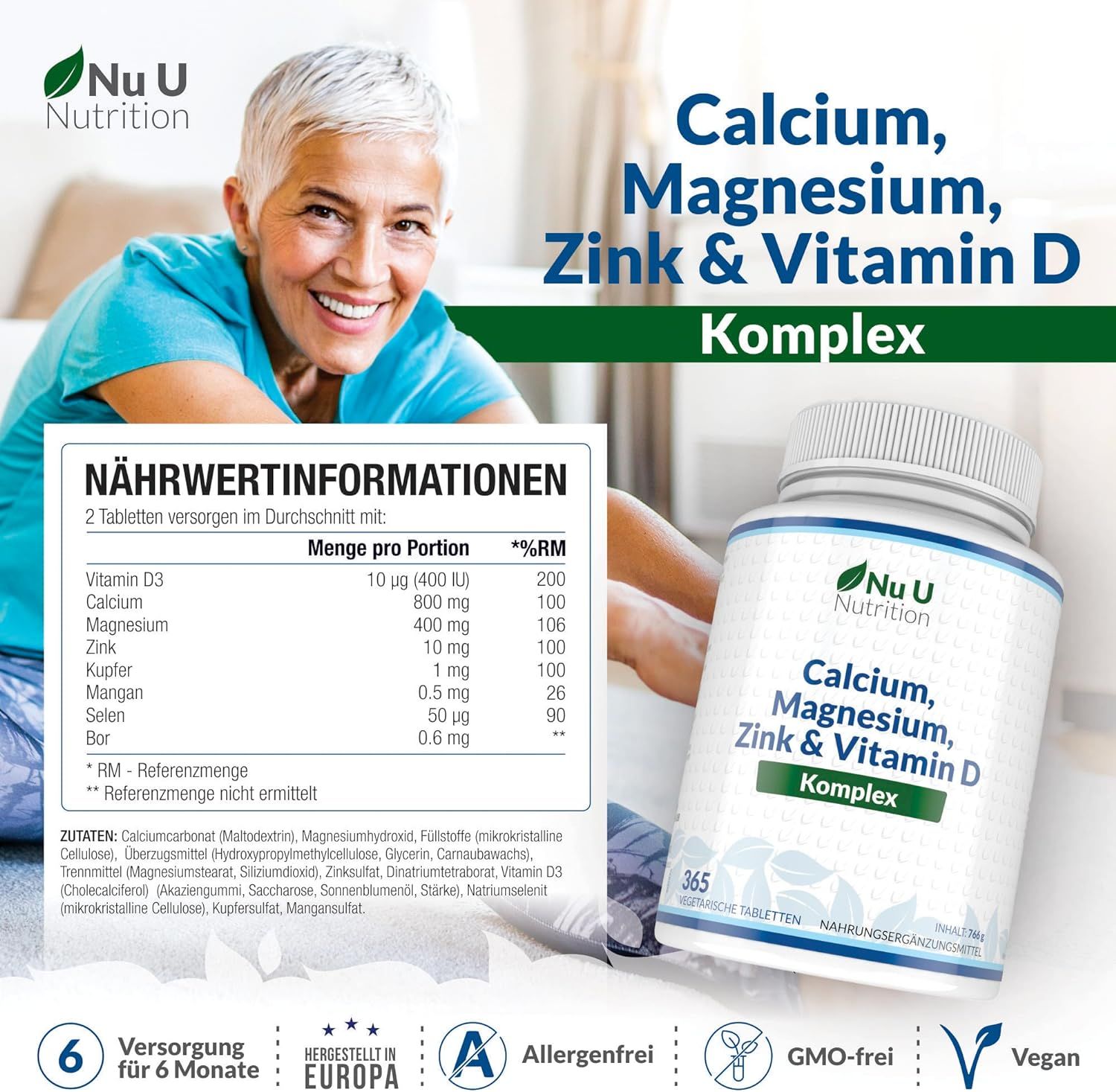 Nu U Nutrition Calcium Magnesium Zink & Vitamin D3