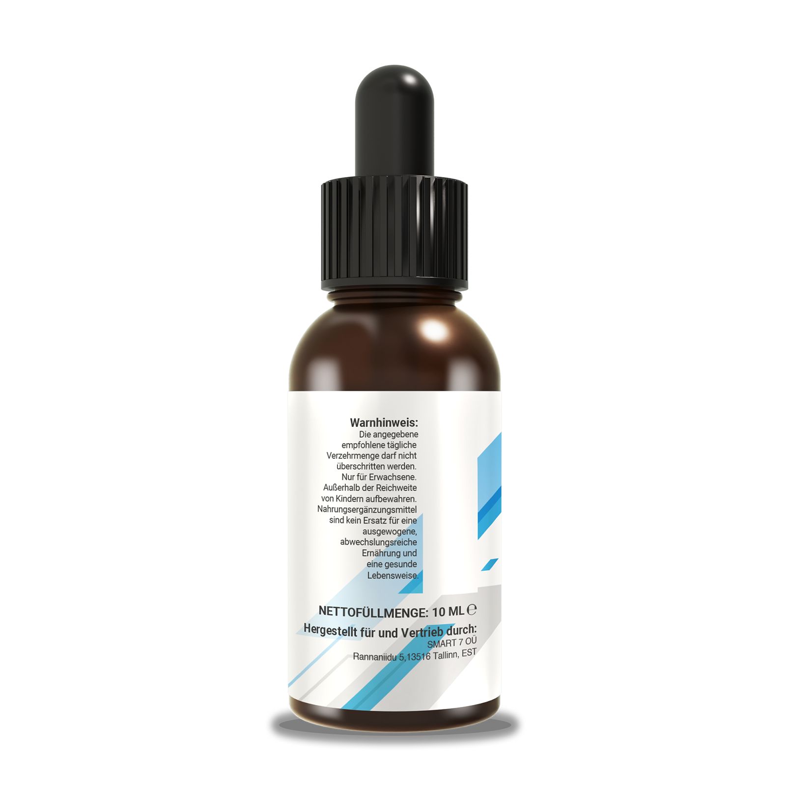 Braune Glasflasche mit Tropfer. Rückseite mit Warnhinweisen. Nettomenge: 10 ml. Hergestellt für SMART 700.