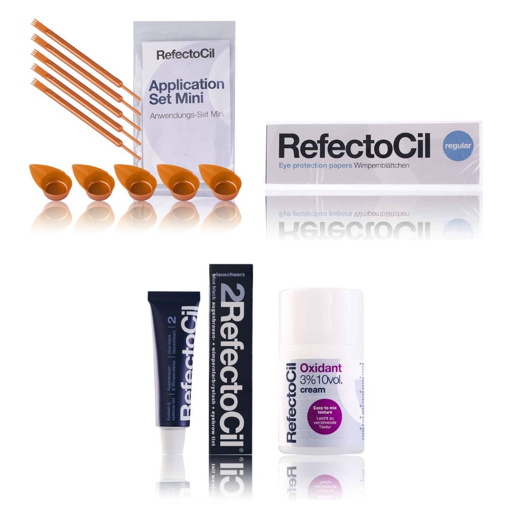 Refectocil Wimpernfarbe blauschwarz 2 & Oxidant Creme 3% Wimpernblättchen Mini-Anwendungs Set 15 ml
