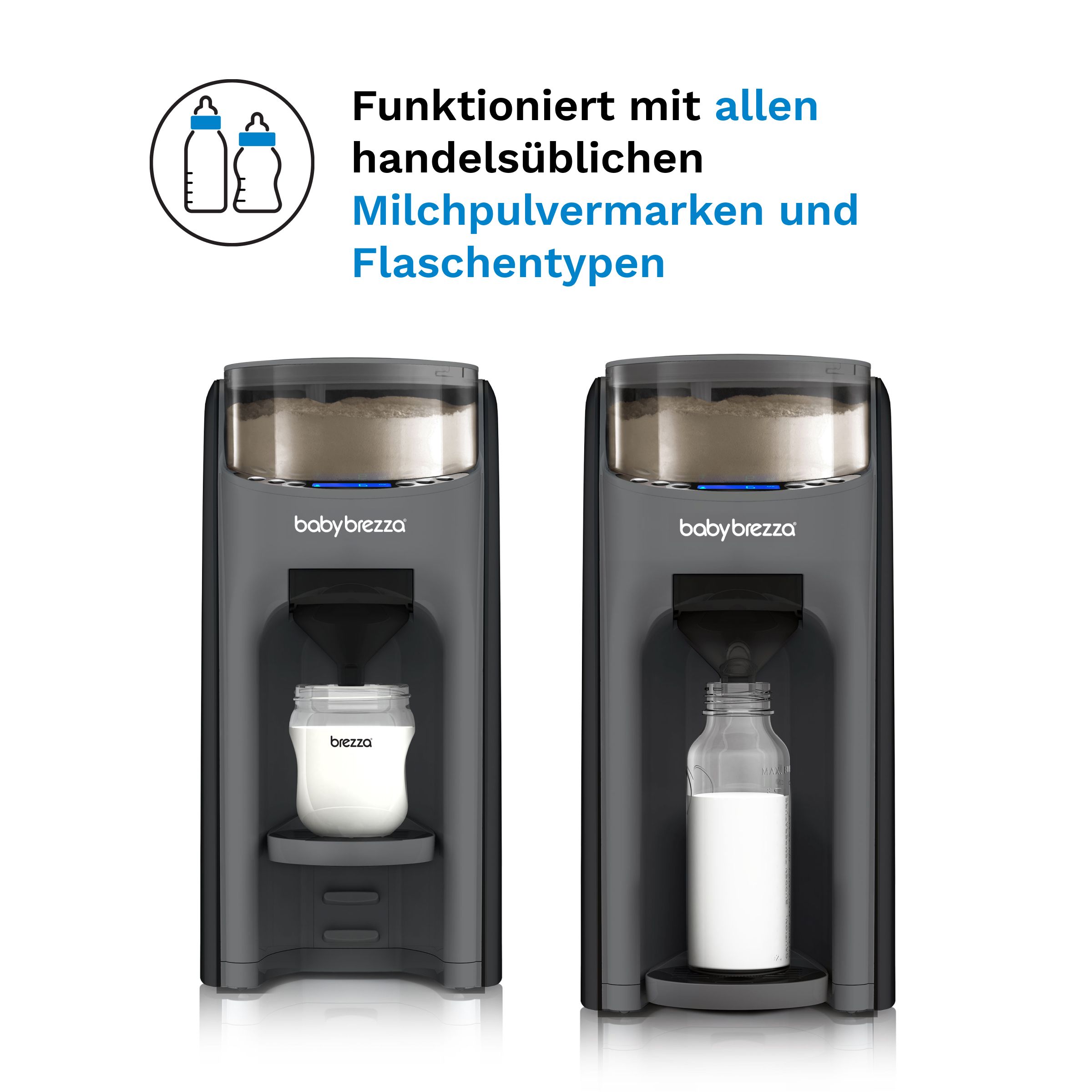 Baby Brezza Formula Pro Advanced: Kompatibel mit allen Milchpulvermarken und Flaschentypen.