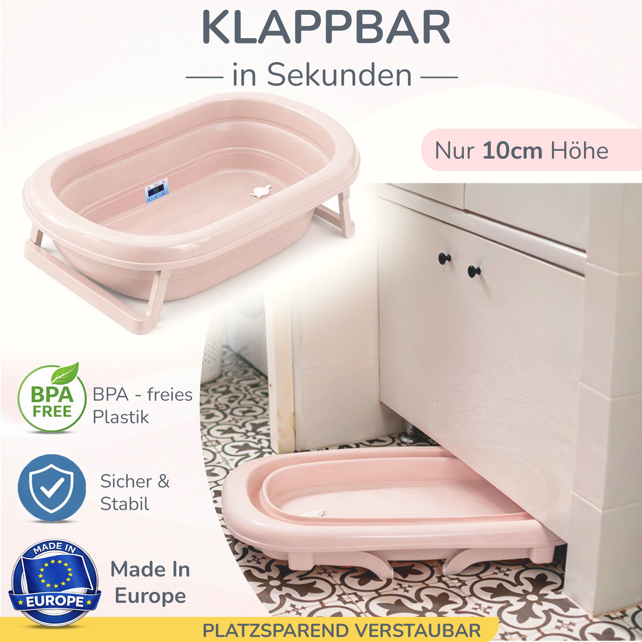 Baby Badewanne faltbar mit Ständer - Babywanne + Ständer + Abflussschlauch + Thermometer