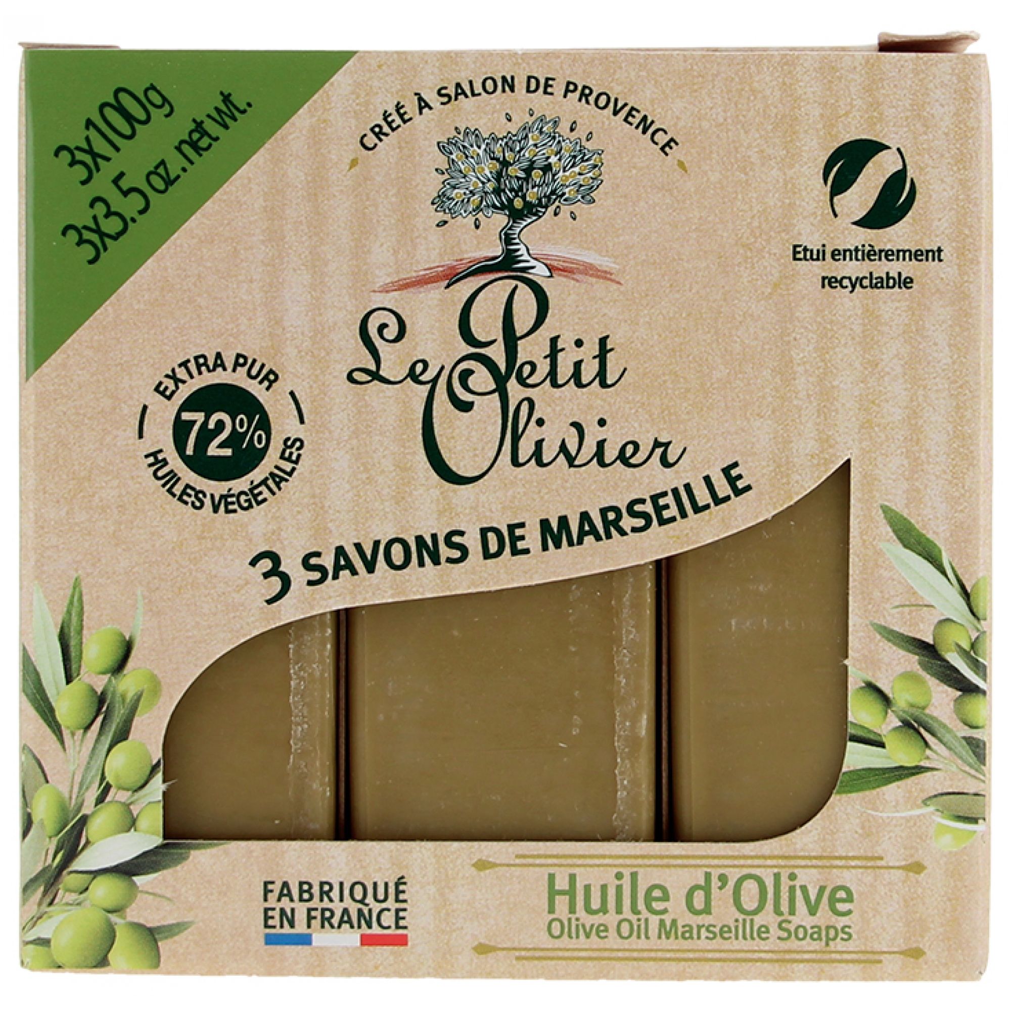 Le Petit Olivier Marseille Seife mit Olivenöl 3 x 7,2x7x7,2 cm