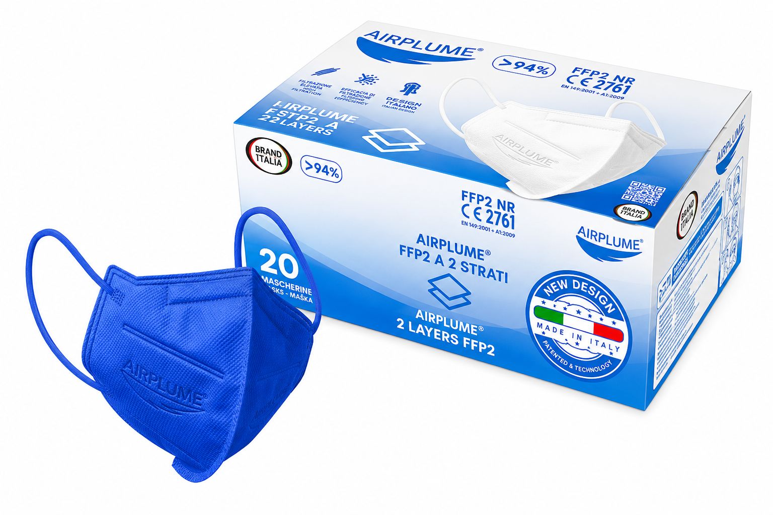 BRAND ITALIA - AIRPLUME FFP2 NR Mascherine colore Blu
