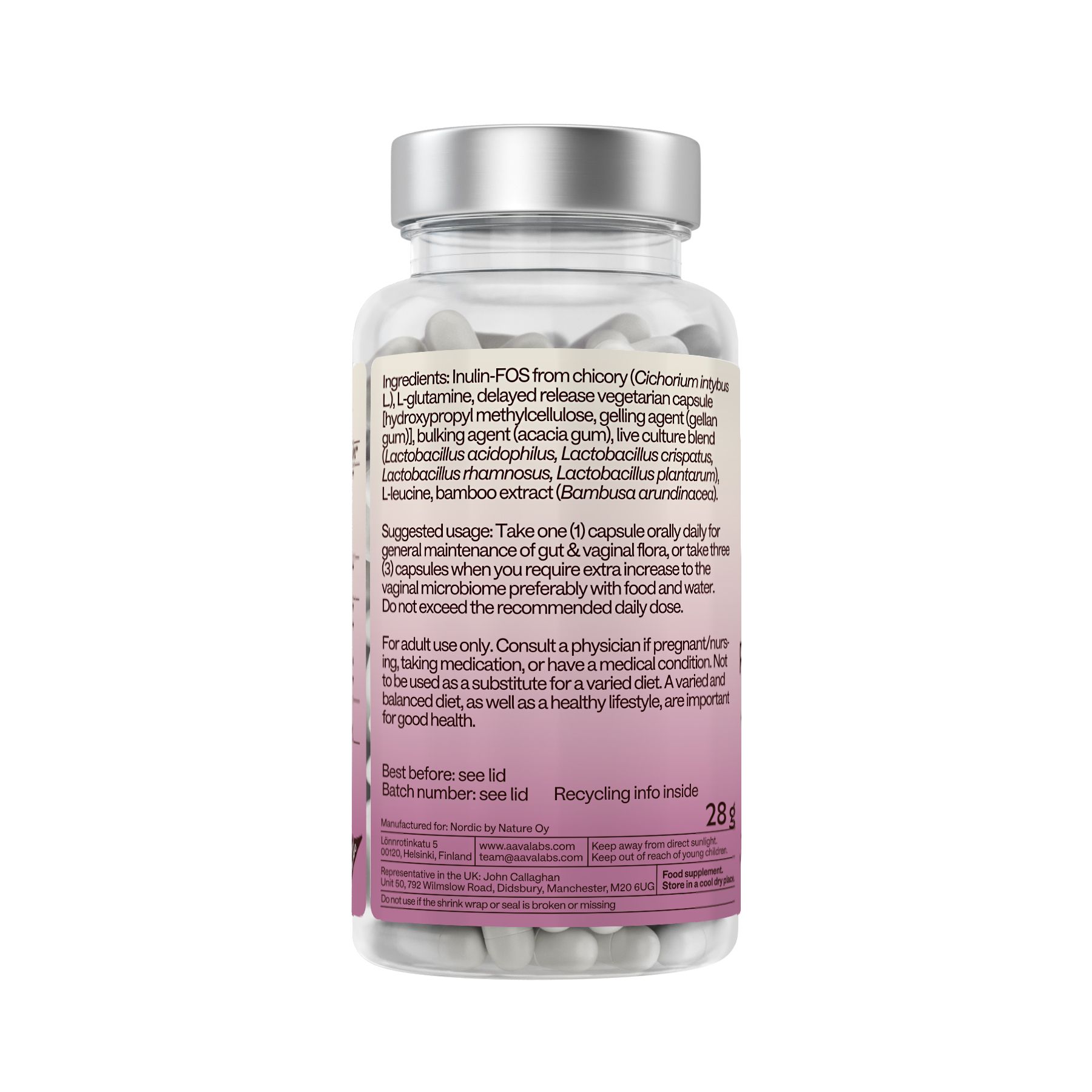 Aavalabs Women’s Probiolac – Probiotikum mit 4 Stämmen, 15 Mrd. KBE, Inulin & Zink