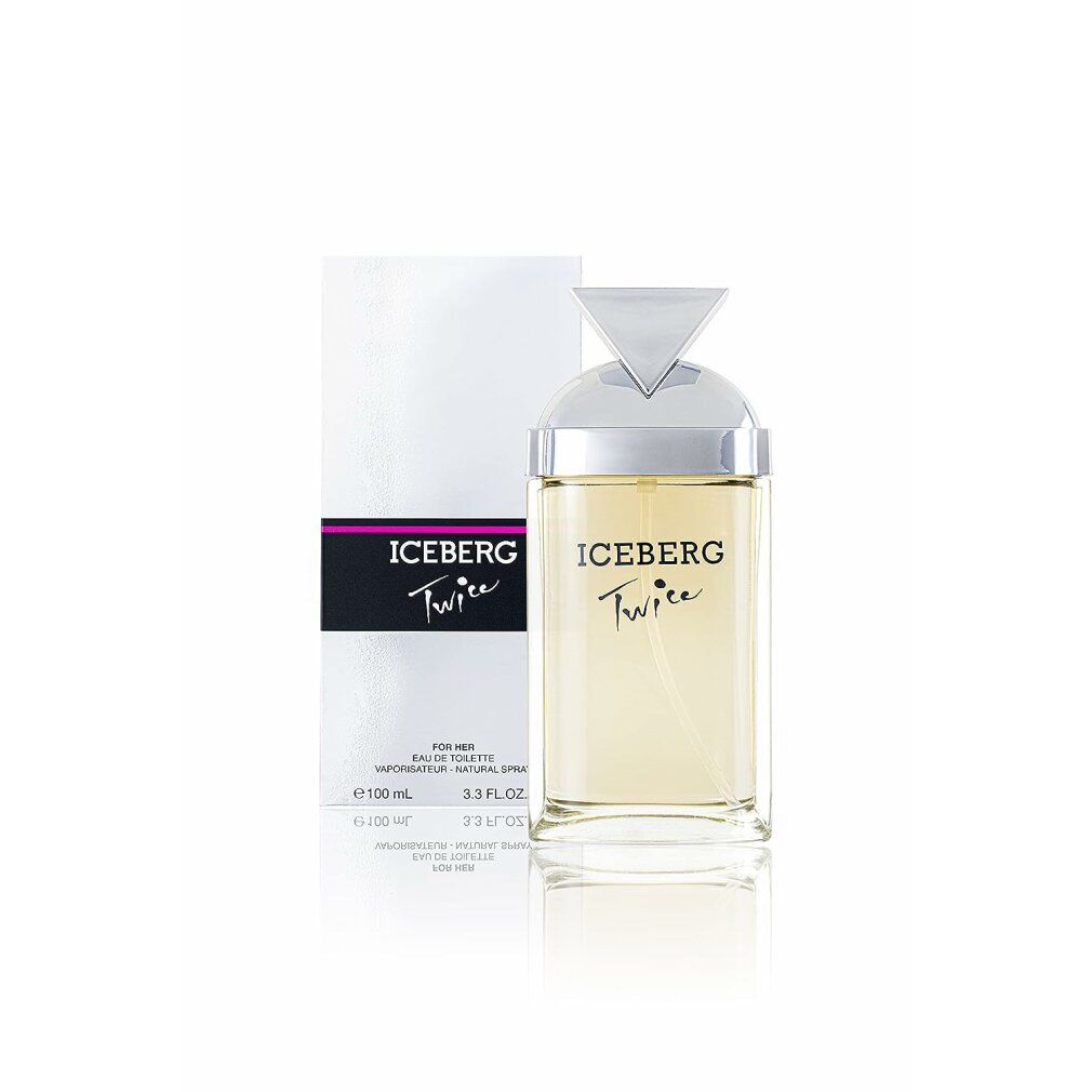 Iceberg Twice Damen Eau de Toilette. Flakon und Verpackung. Silberner Deckel und Logo.