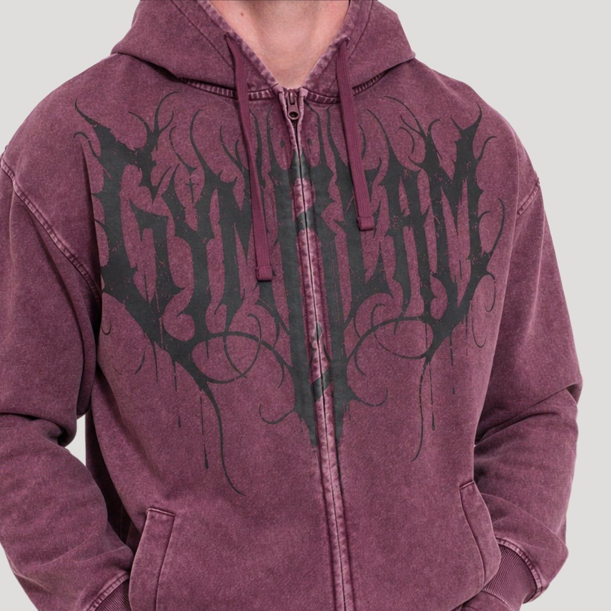GymBeam Herren Hoodie regular mit Reißverschluss und Washed-Effekt