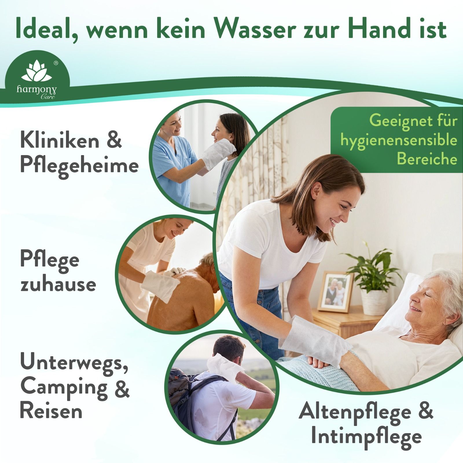Harmony Care® -Feuchte Einmal Waschhandschuhe aus Spunlaced, Einmalwaschlappen für Erwachsene & Baby