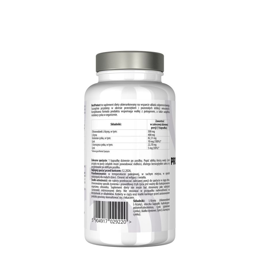 Rückseite einer weißen Flasche mit silbernem Deckel. Enthält Informationen zu Inhaltsstoffen und Nährwerten. Barcode und Herstellerangaben sind ebenfalls sichtbar.