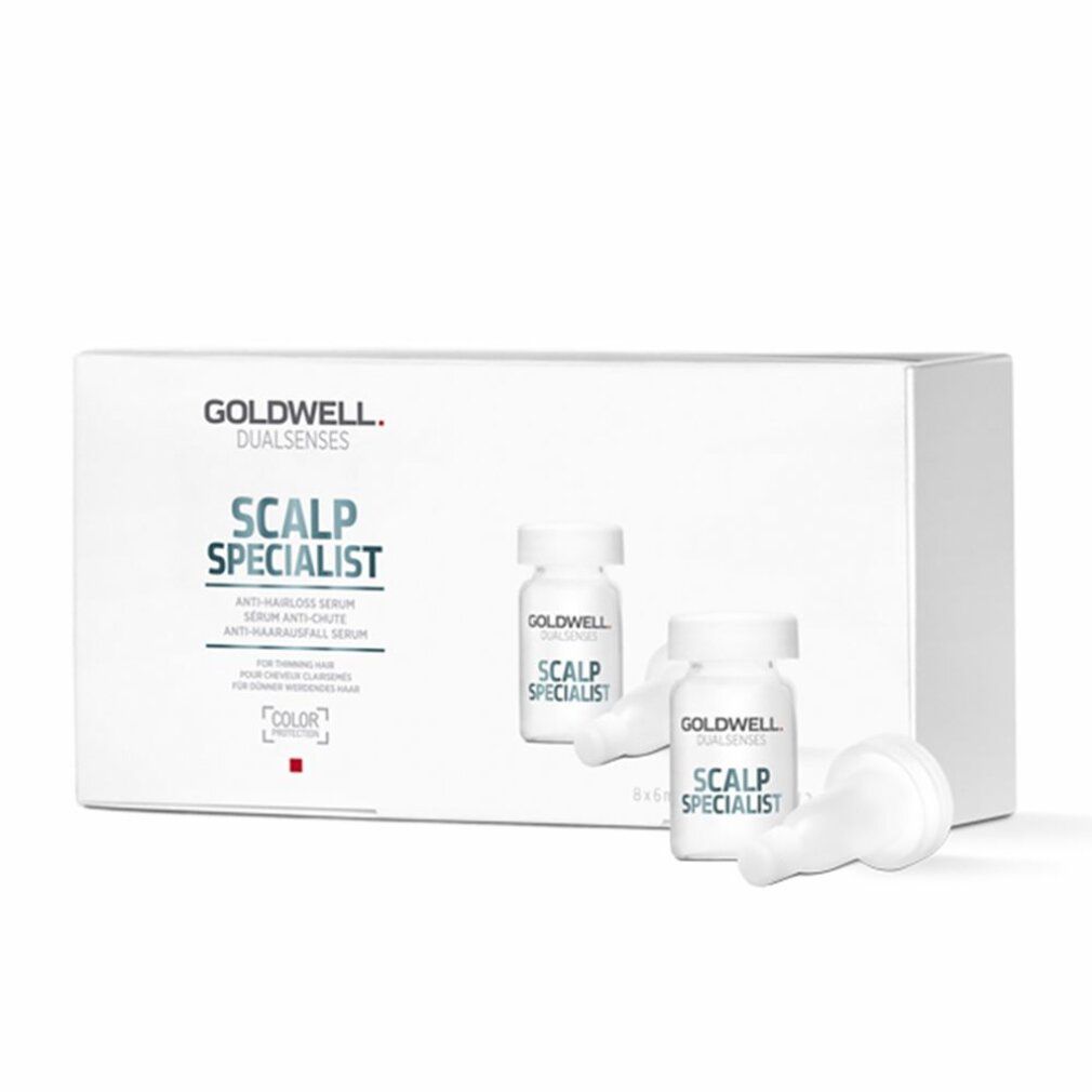 Goldwell Dualsenses Scalp Specialist. Weiße Box mit Produktabbildung und Text. Enthält Fläschchen und Applikatoren.