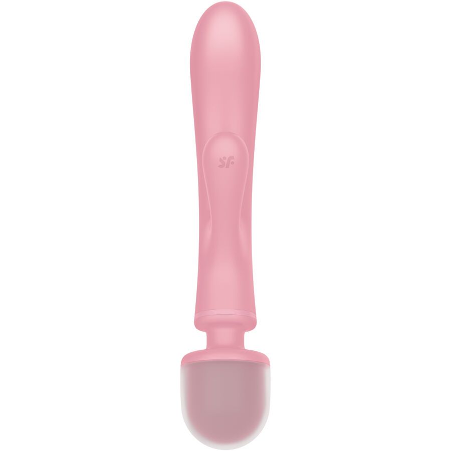 Rosa Vibrator mit abgerundetem Kopf und Bedienknöpfen. Der Schaft ist länglich und hat eine glatte Oberfläche.