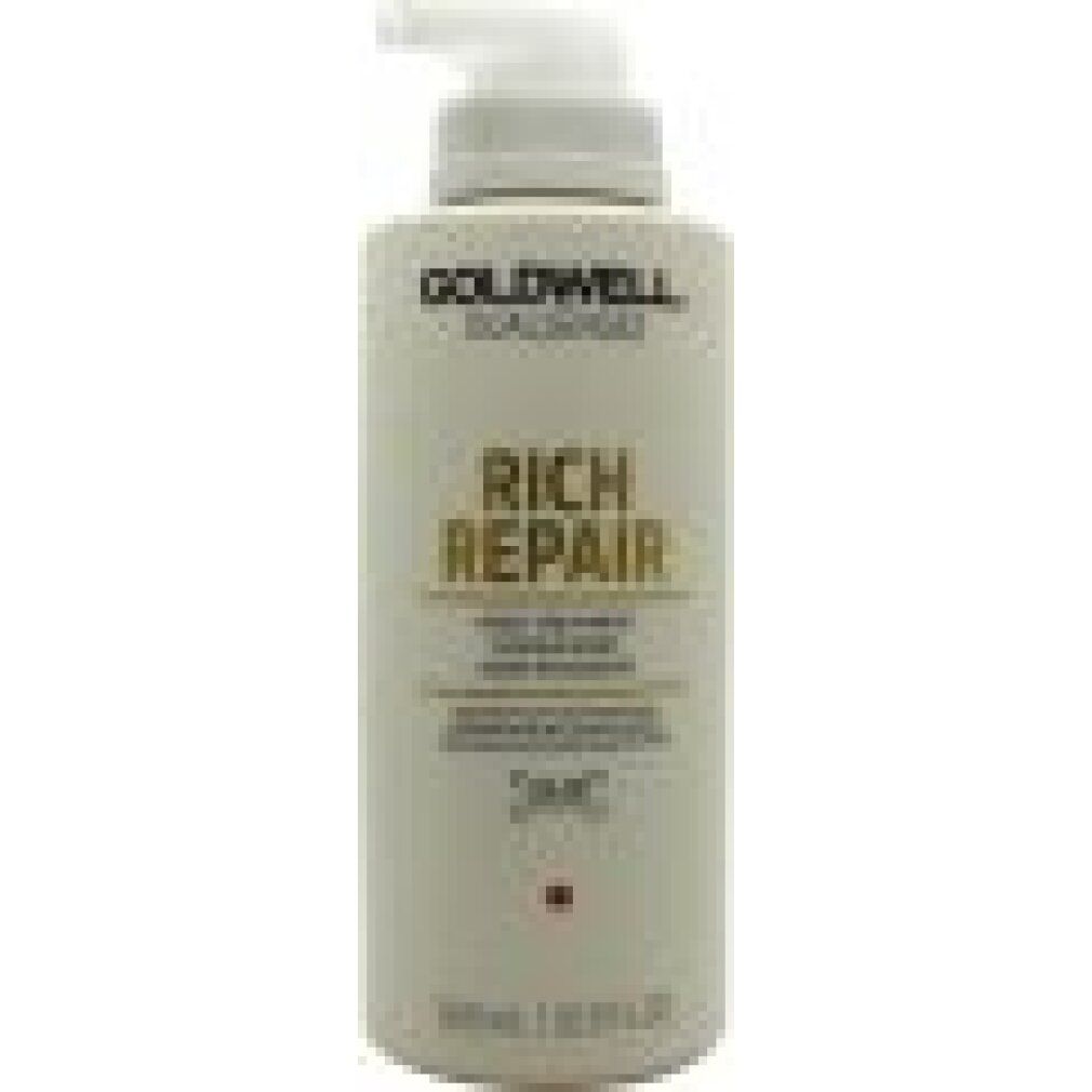 Goldwell Dualsenses Rich Repair 60 Sekunden Treatment. Weiße Flasche mit Pumpe. Text: Rich Repair, 500ml.