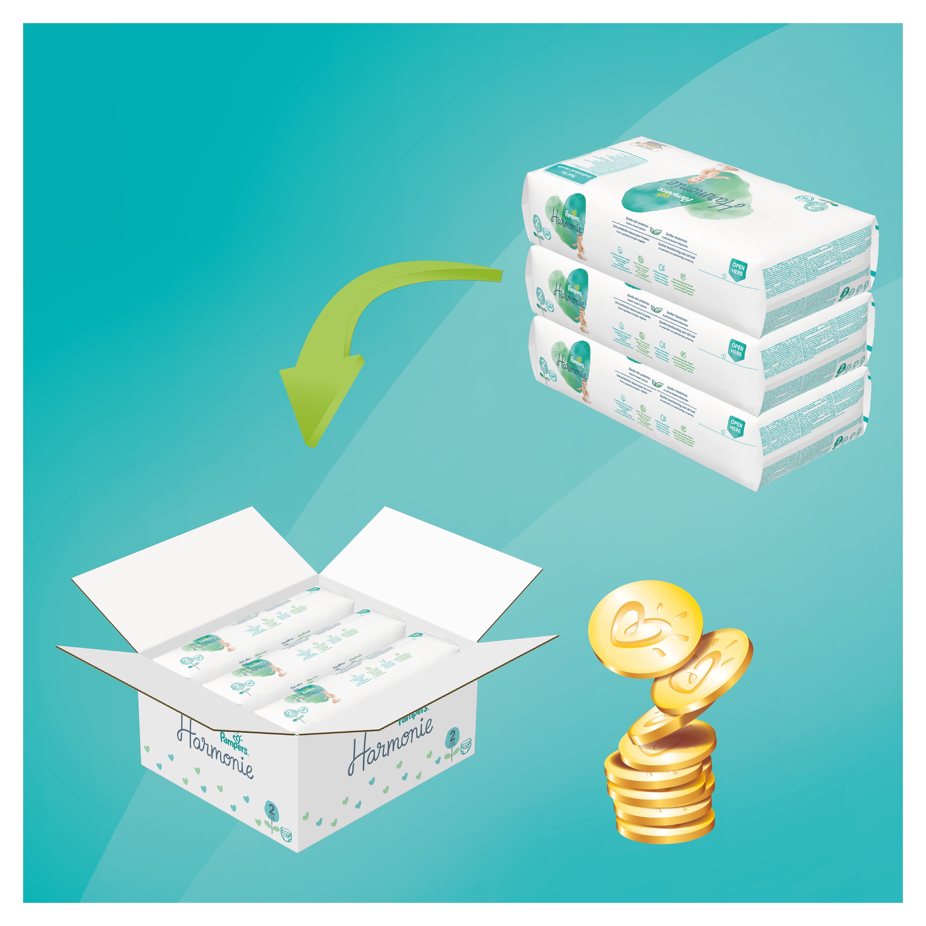 Pampers - Monatsbox Einwegwindeln "Harmonie" Gr.2 Mini, 4-8 kg
