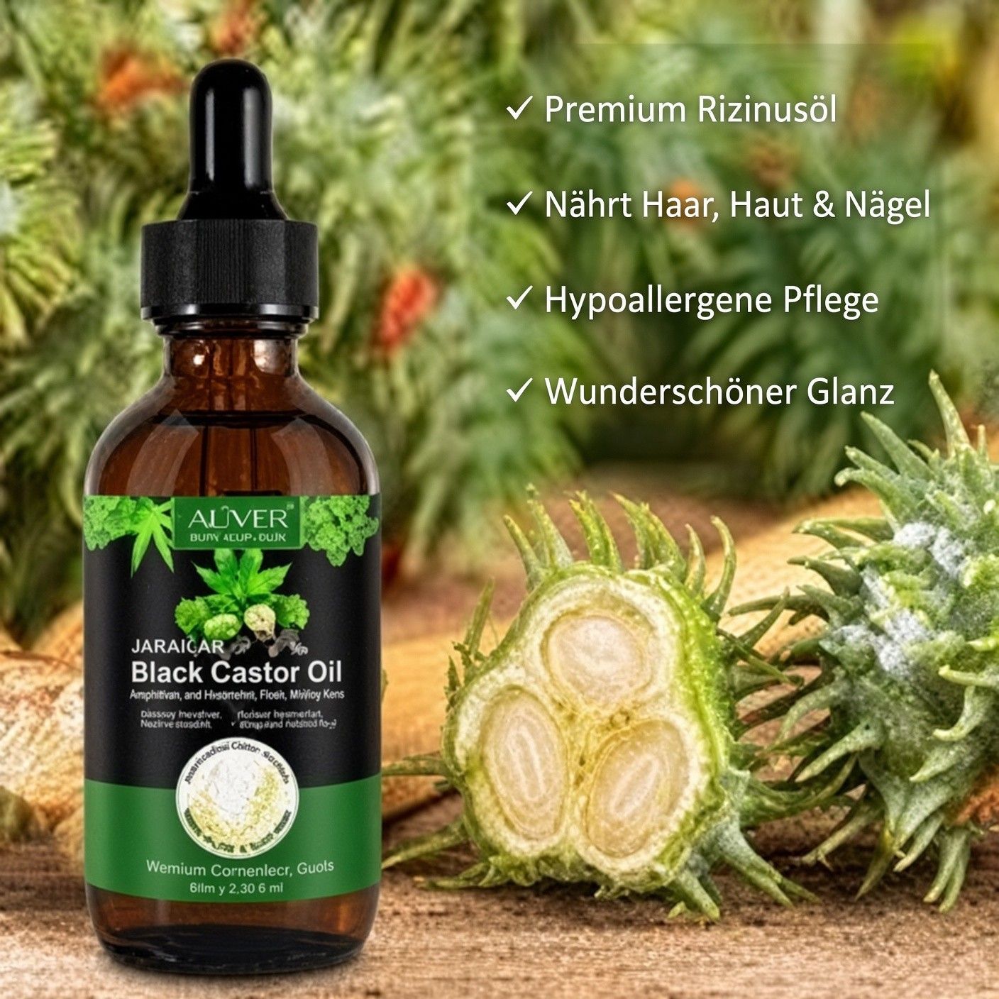 Aliver Jamaican Black Castor Oil, 100% reines Rizinusöl für Haare, Haut & Nägel