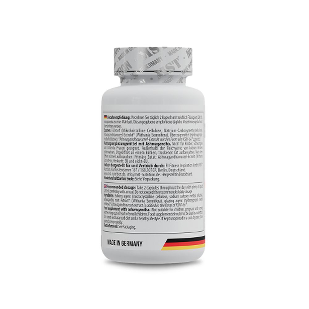 Weiße Flasche mit Kapseln. Aufschrift: Made in Germany. Rückseite mit Inhaltsangaben und Dosierungshinweisen.
