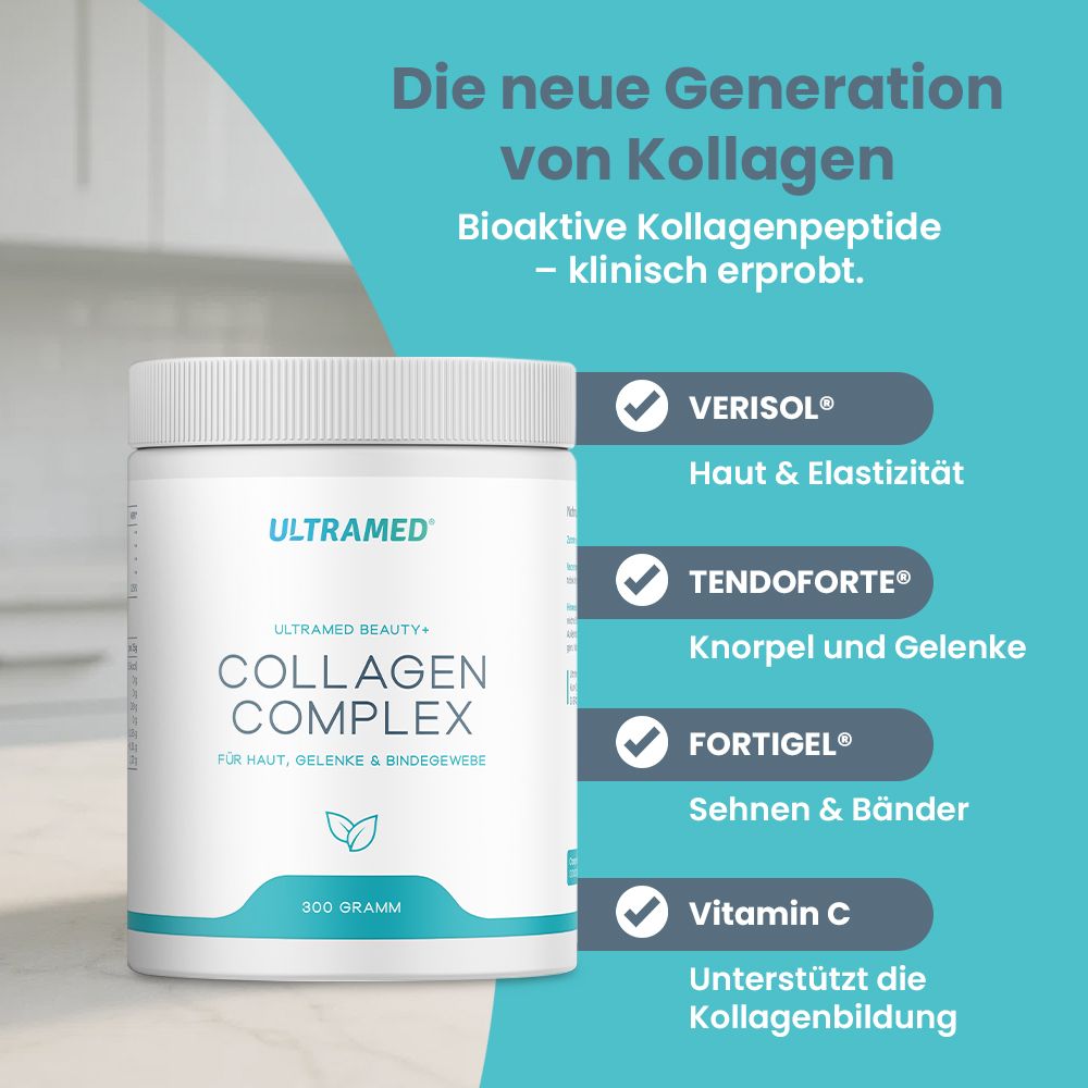 UltraMed Bioaktives Kollagenpulver mit Verisol, Fortigel, Tendoforte + Vitamin C für Haut & Gelenke