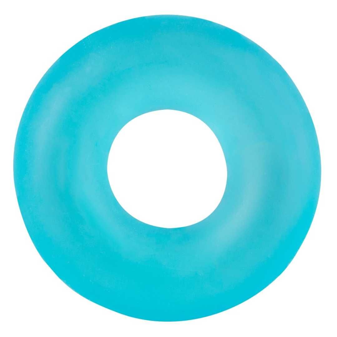 Türkisfarbener Ring mit rundem Loch in der Mitte. Produktansicht vor weißem Hintergrund.