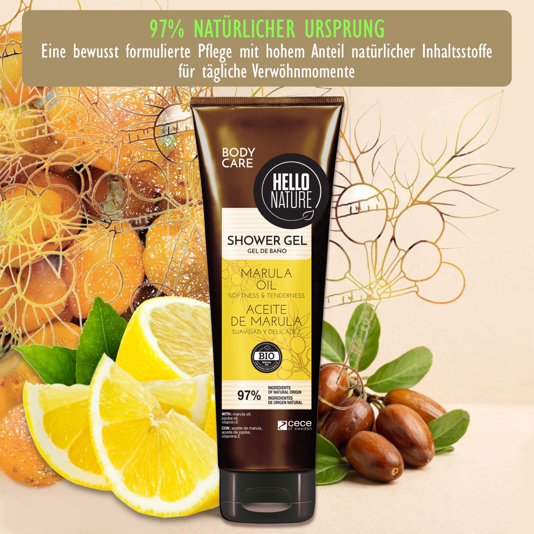 Hello Nature Duschgel Herren Damen mit Marula Öl für Körperpflege