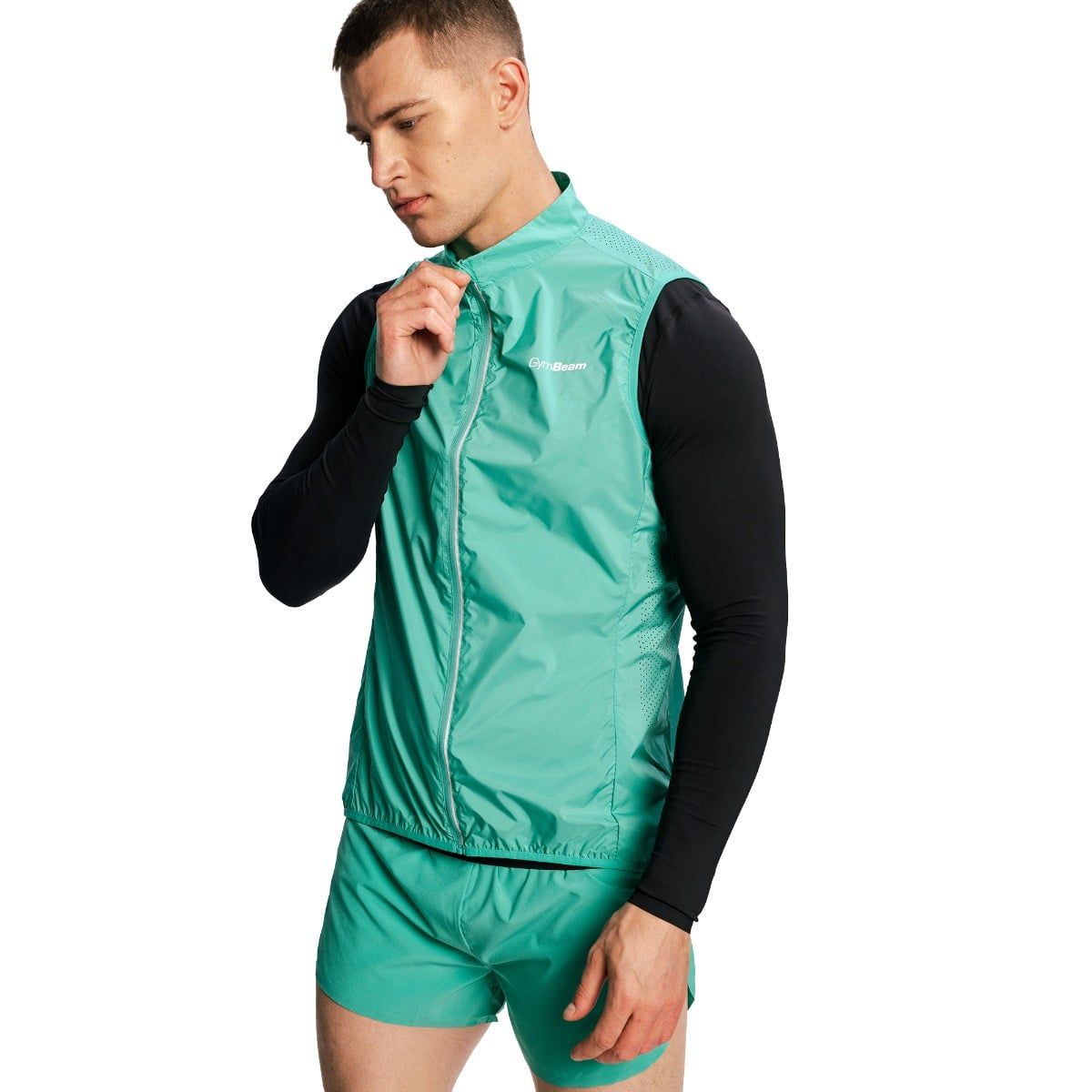 GymBeam Weste Herren slim mit Reißverschluss, Stehkragen, Pulse X Grün