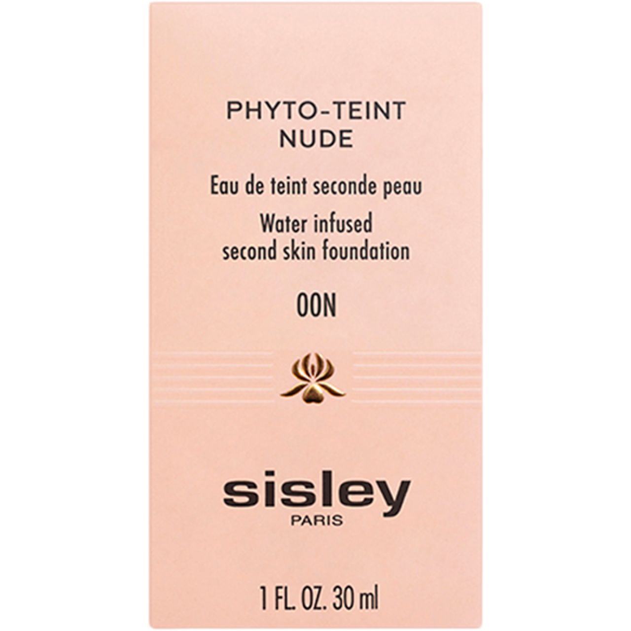 Sisley Phyto-Teint Nude. Kartonverpackung in Beige. Produktname, Marke und Inhaltsangaben sind aufgedruckt.