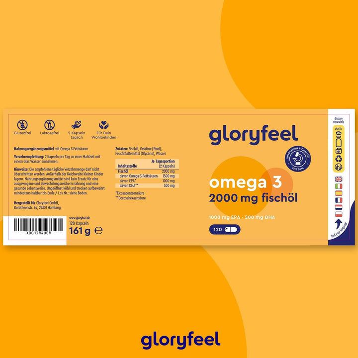 gloryfeel® Omega 3 Fischöl Kapseln 120 St