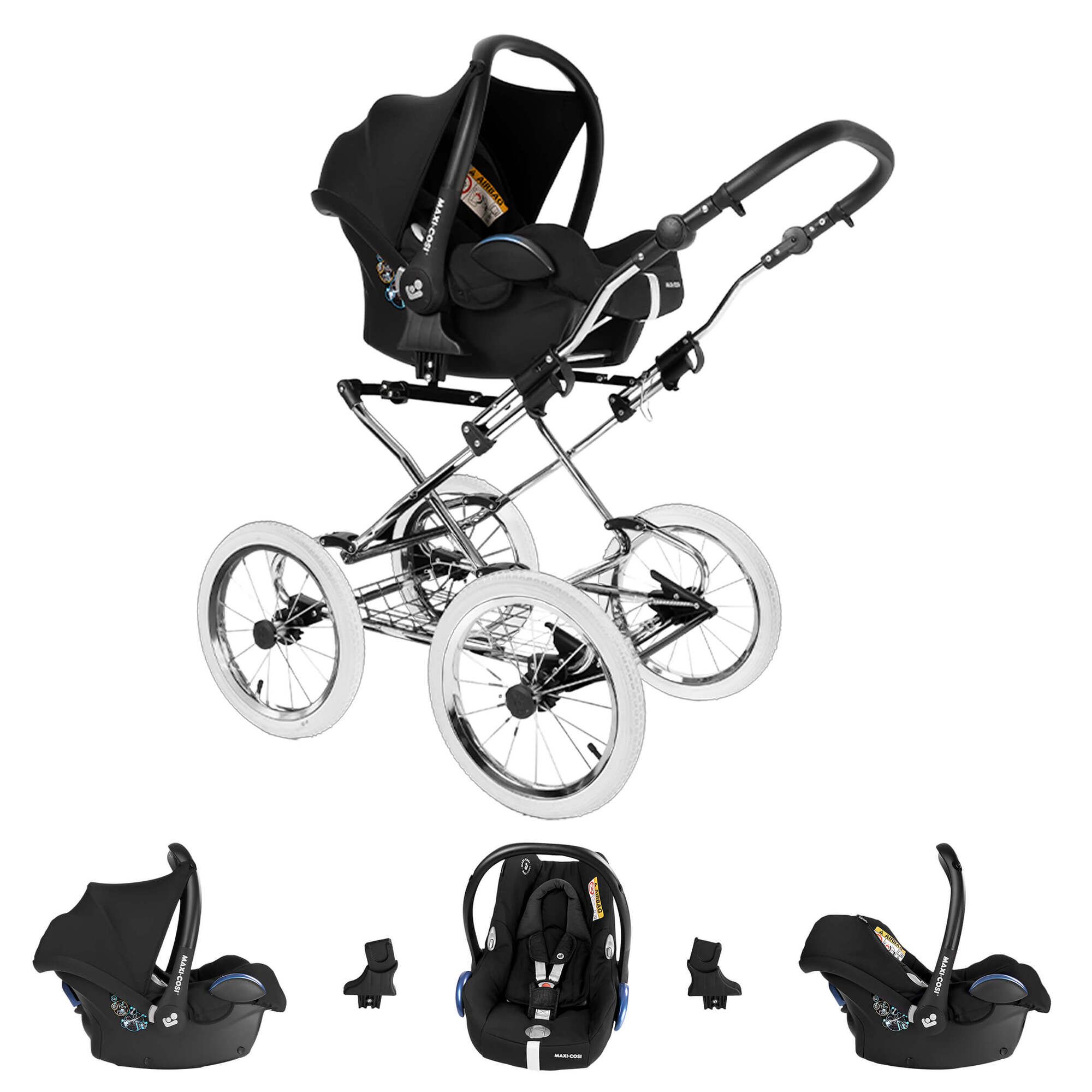 Friedrich Hugo München 3 in 1 Kinderwagen mit original Maxi Cosi, Anthrazit Chrom Weiß