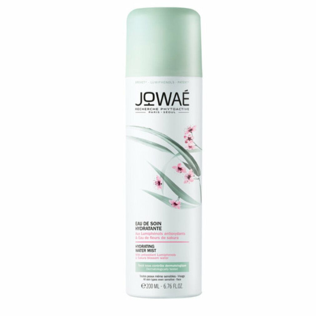 JOWAE Feuchtigkeits-Spray. Weiße Sprühflasche mit grünem Deckel. Logo und Produktbezeichnung aufgedruckt.