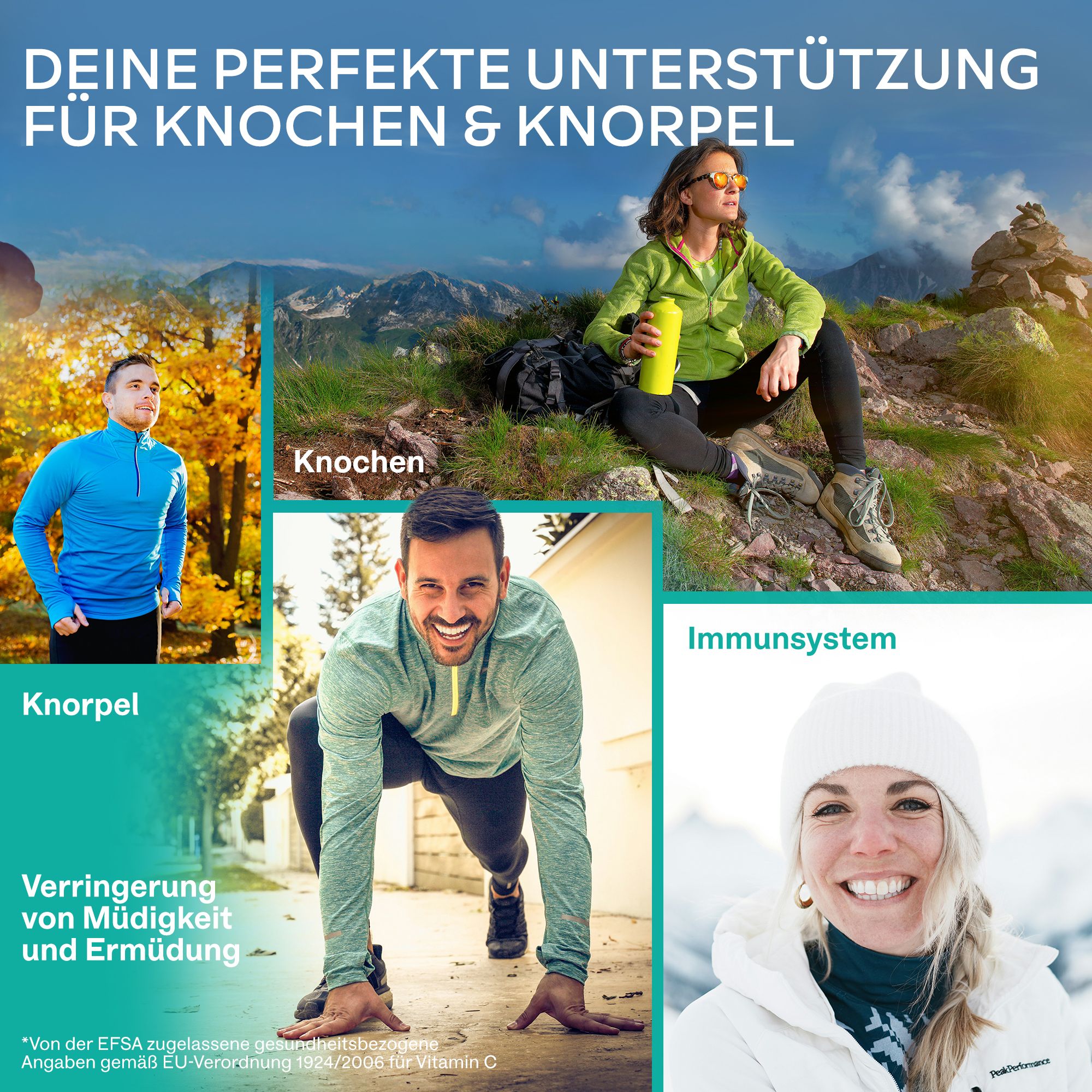 Menschen in Bewegung. Knochen, Knorpel, Immunsystem. Produktunterstützung.