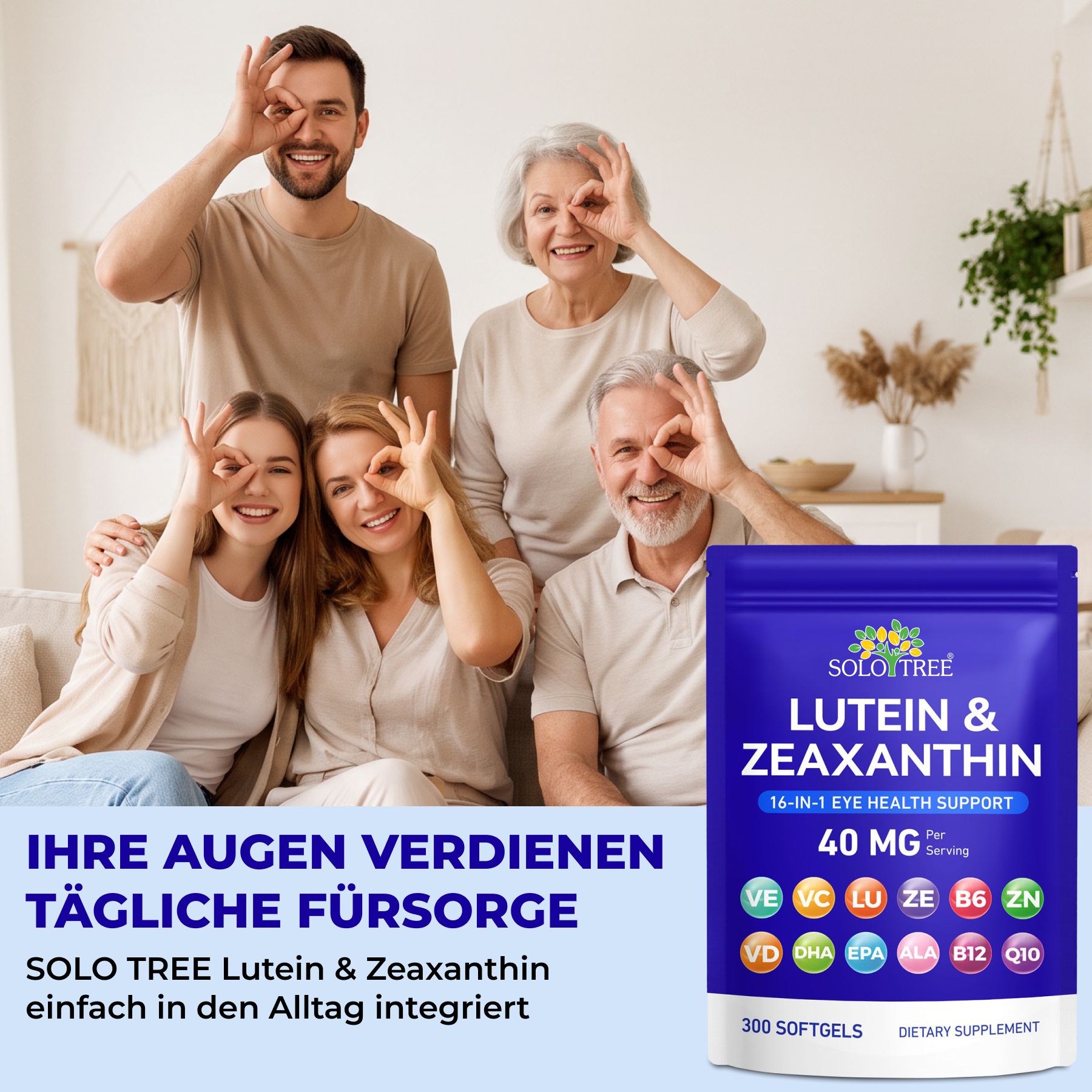 P-beauty Lutein Zeaxanthin 40mg Augenkomplex DHA EPA Q10 Vitamin A C E