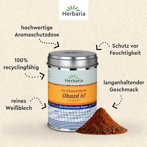 Herbaria Gewürzmischung 'Obazd is!' in aromaschutzdose, 100% recyclingfähig, reines Weißblech.