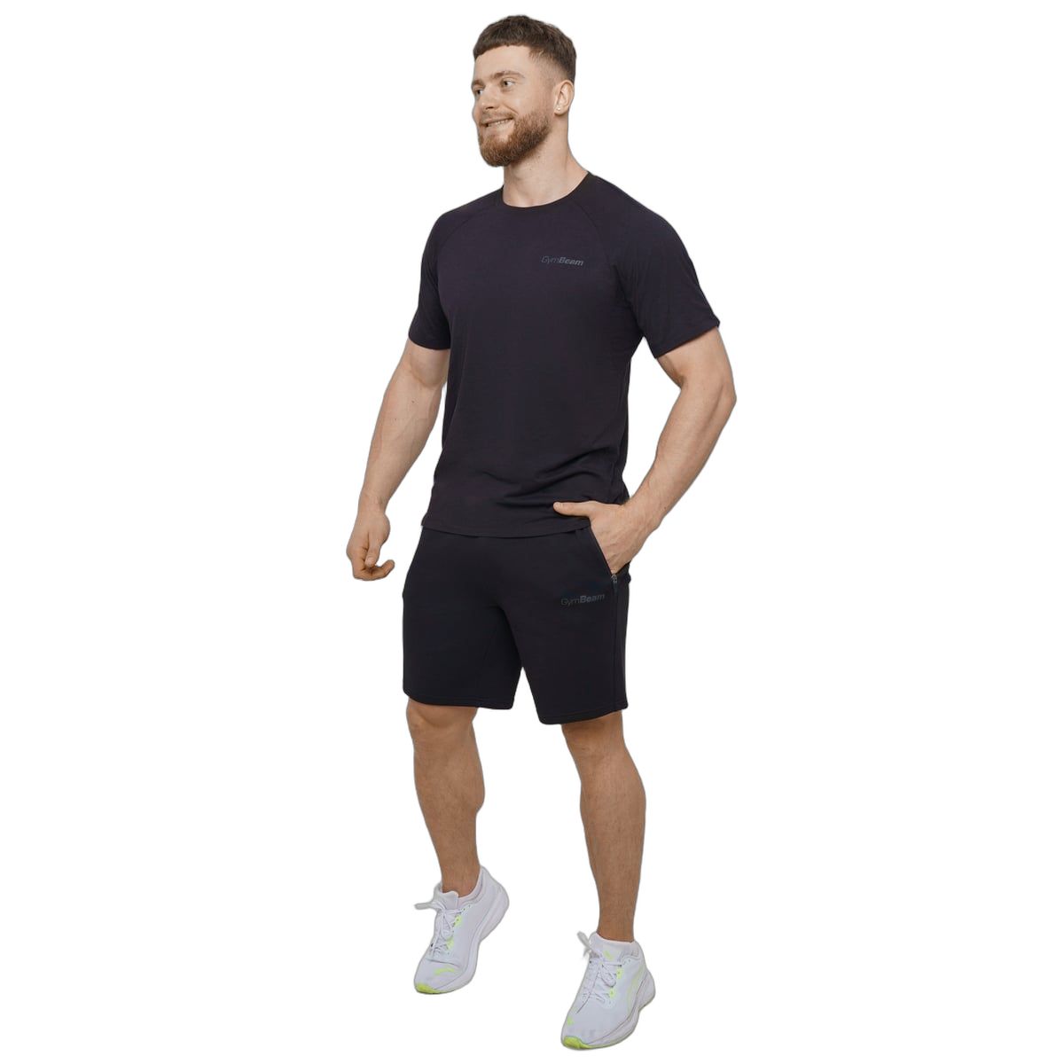 GymBeam Herren Shorts Regular mit Kordelzug und Reißverschlusstaschen Onyx