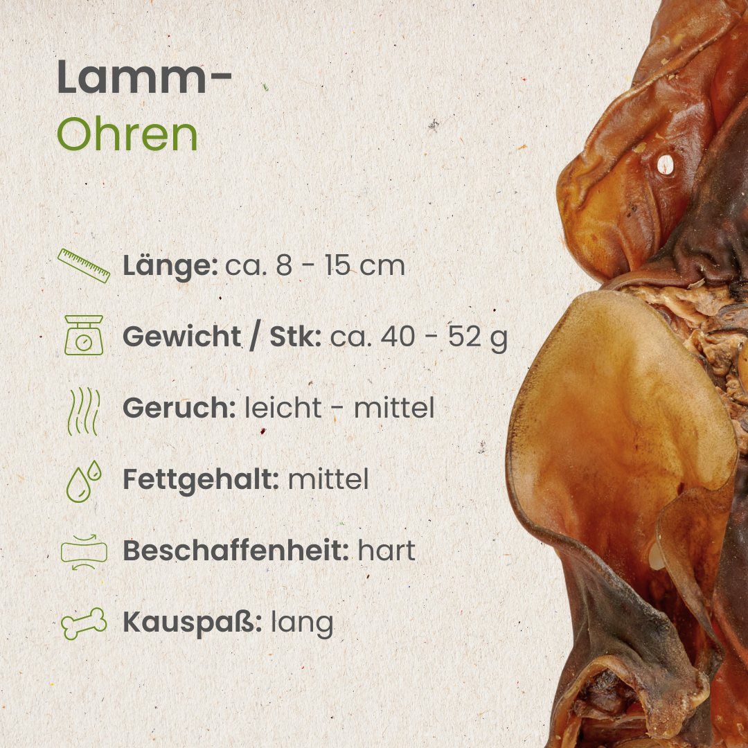 Hundefutter: Lamm-Ohren, getrocknet, in einem Zipbeutel.