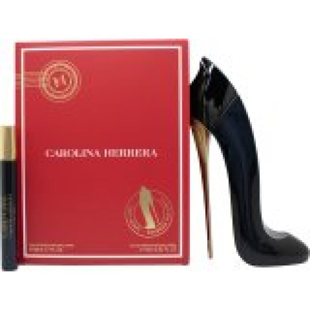 Parfümset mit roter Schachtel und schwarzer Schuh-Parfümflasche mit goldenem Absatz.