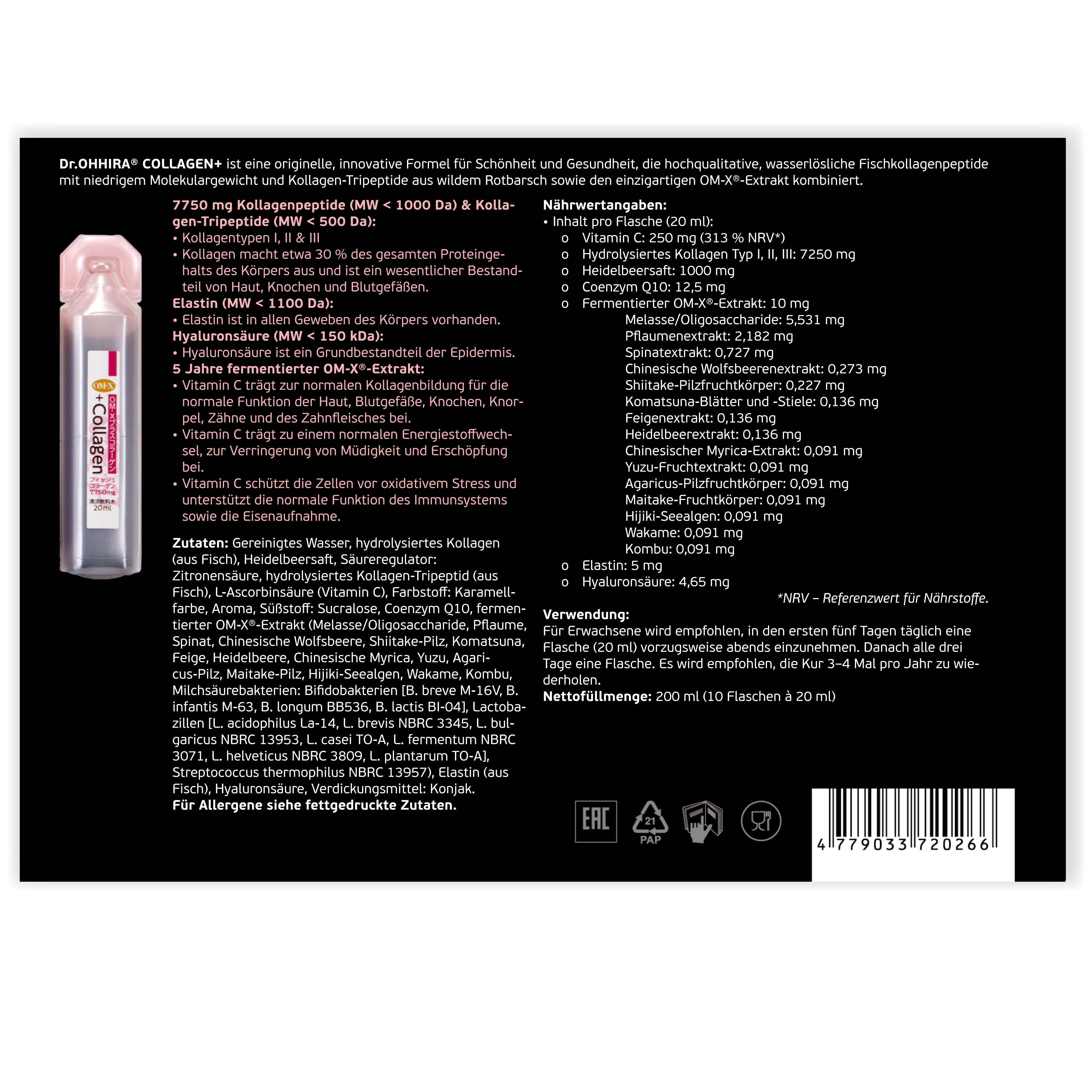 Dr.OHHIRA Collagen+ 7750 mg Marine Kollagen Peptide & Tripeptide, Hyaluron & Q10